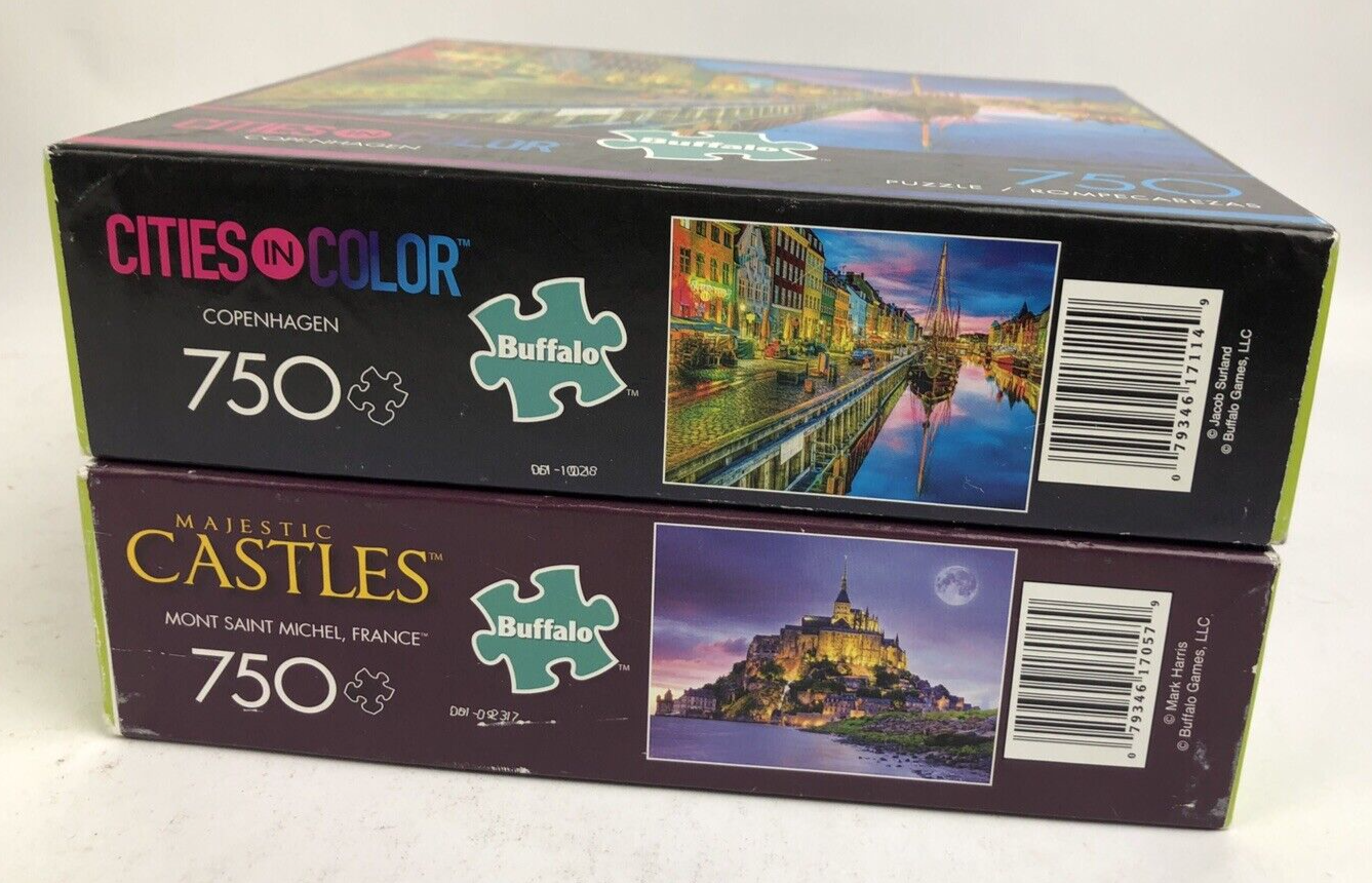 2 x Buffalo Games  750 PC Puzzles Majestic Castles + CITIES IN COLOR Copenhagen