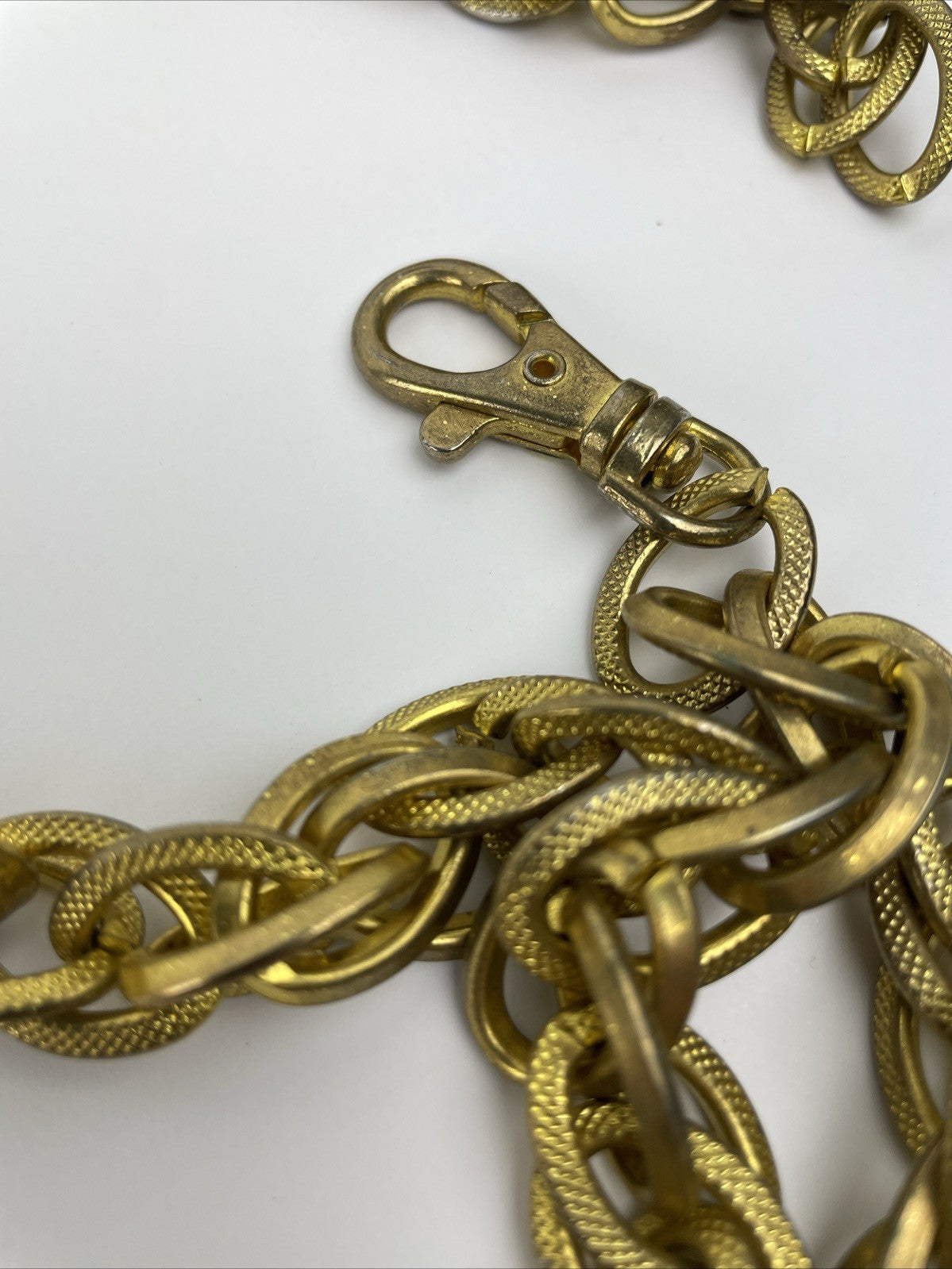 Vintage Long Gold Tone Thick Textured Design 3 Chain Toggle Belt OSFM