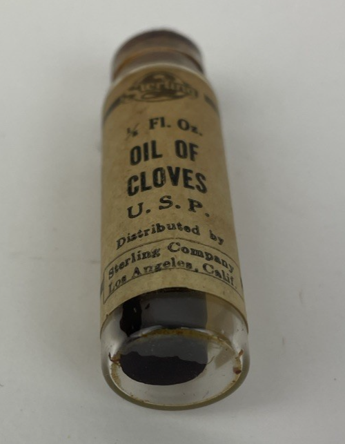 Antique Sterling Los Angeles Oil of Cloves Clear Medicine Bottle for Toothache
