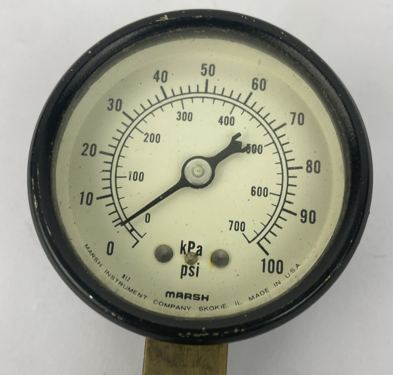 Vintage Marsh Instrument Co Pressure Gauge Black 0-100 2 ” w Compression Fitting