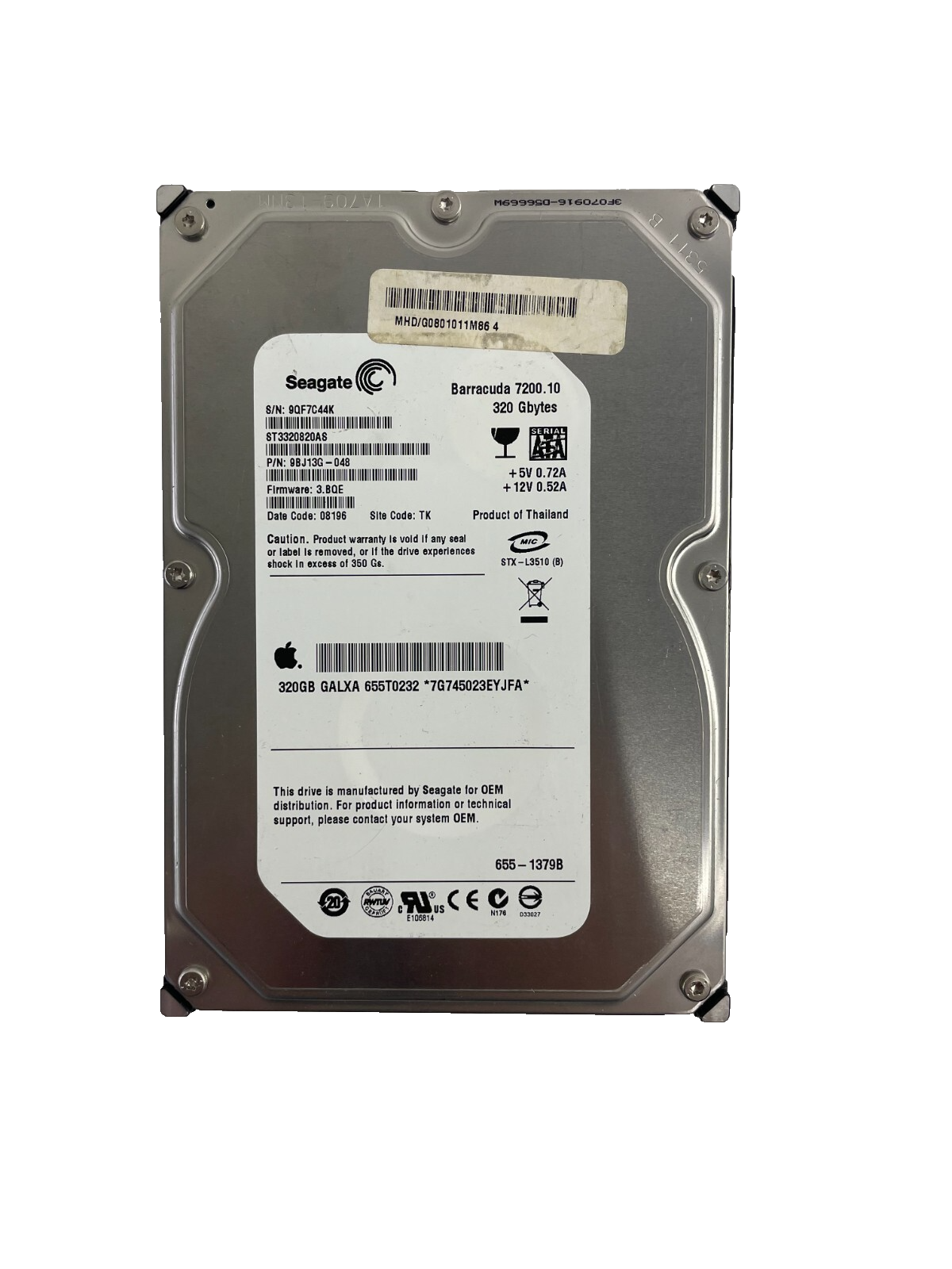 Seagate Model ST3320820AS Barracuda 7200. 10 Internal Drive 320GB Cache 16MB