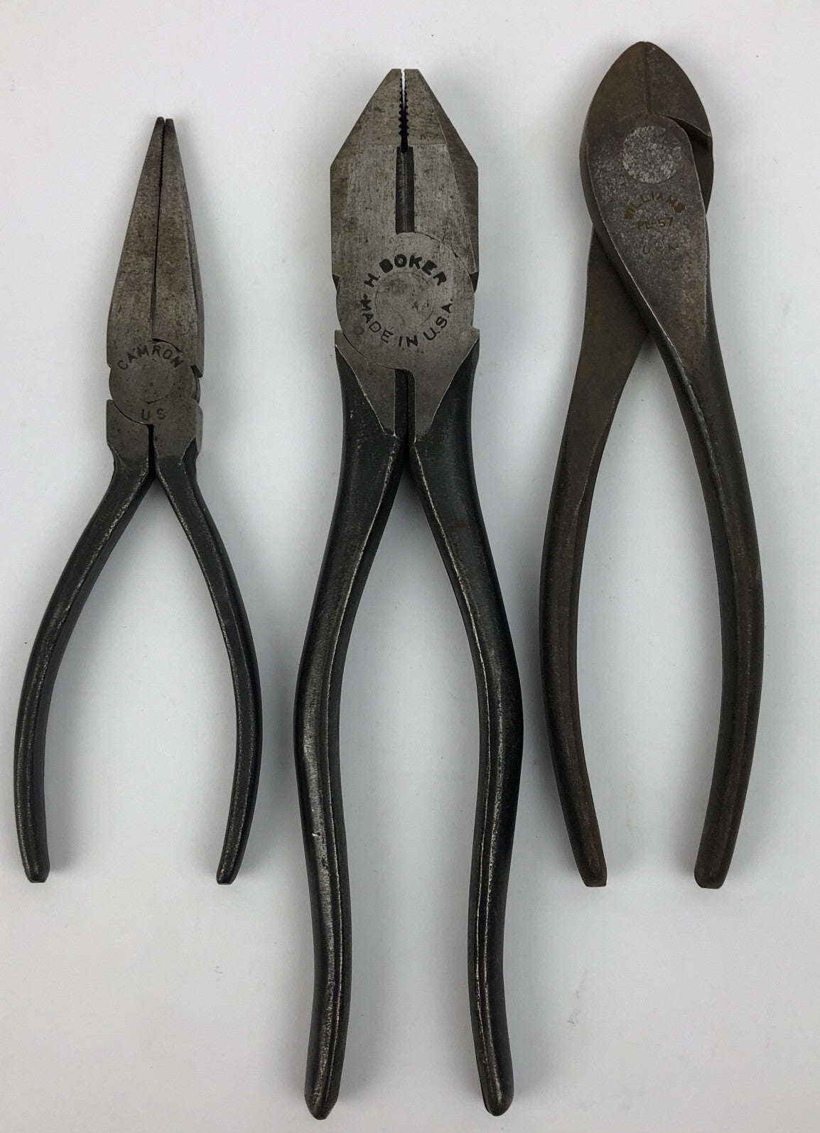 Plier Lot - H Boker Lineman 8.5" , Camron 6.5" Needle Nose , Williams PL-57 Dyke