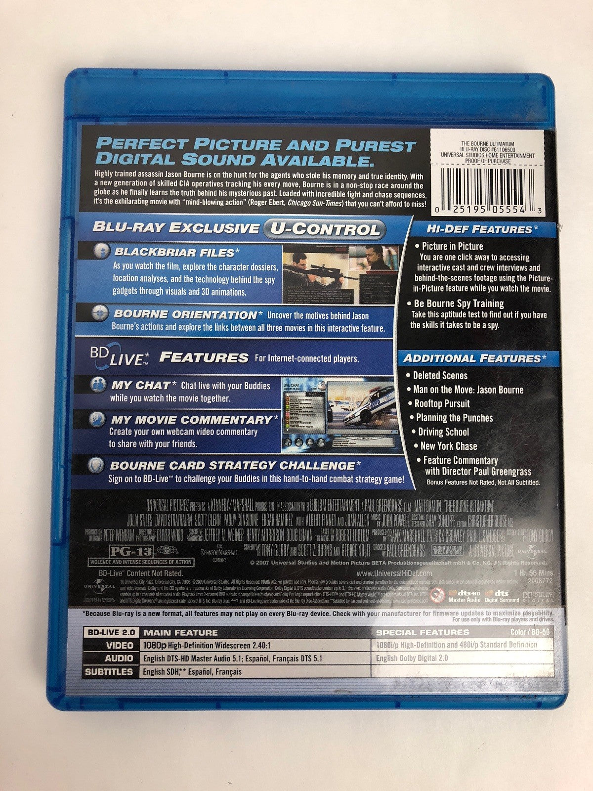 Blu-ray - The Bourne Ultimatum Matt Damon - Fast FREE Shipping