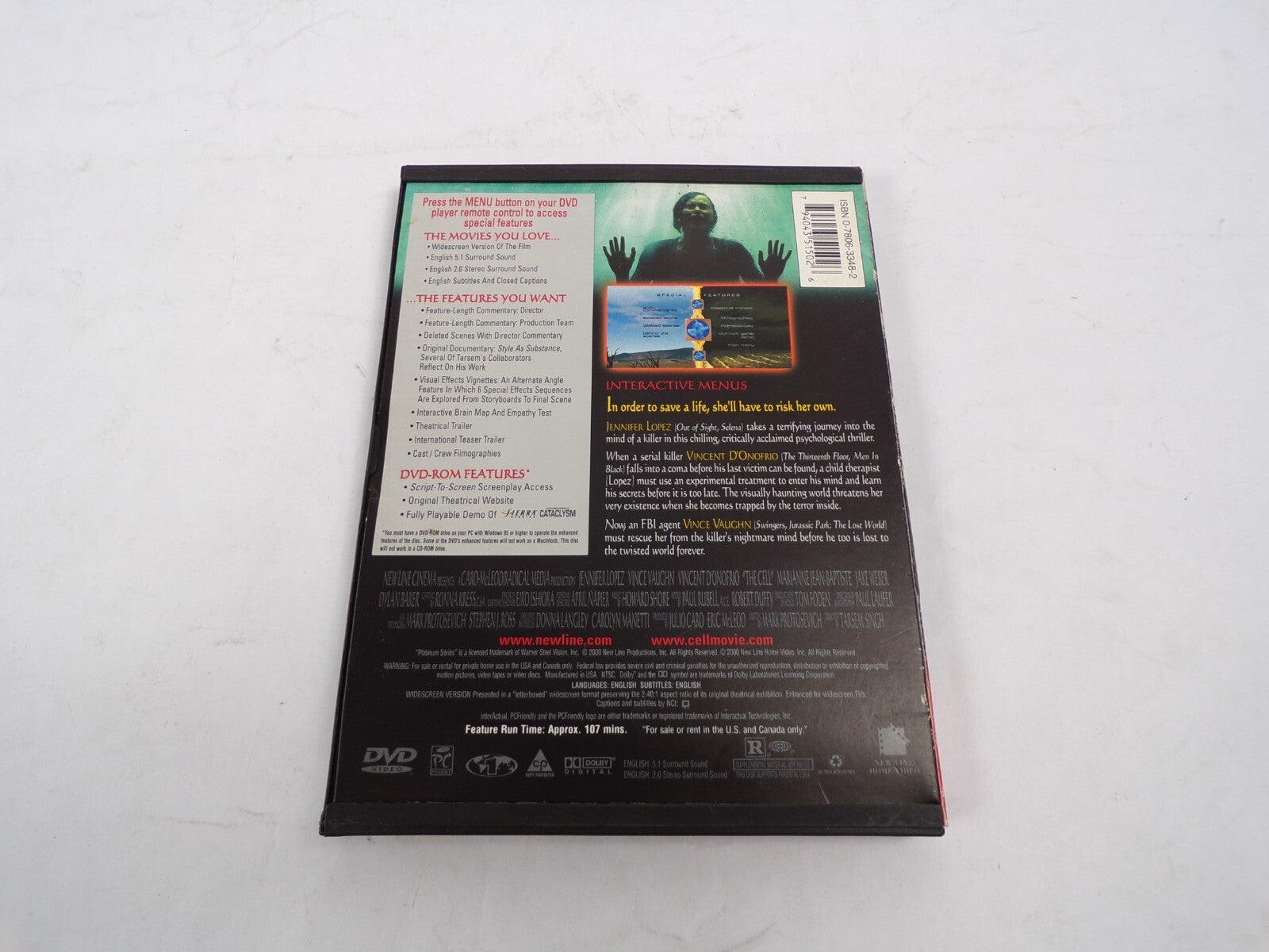 The Cell His Mind is Her Prison Jennifer Lopez VIncevaughn Vincent DVD Movies