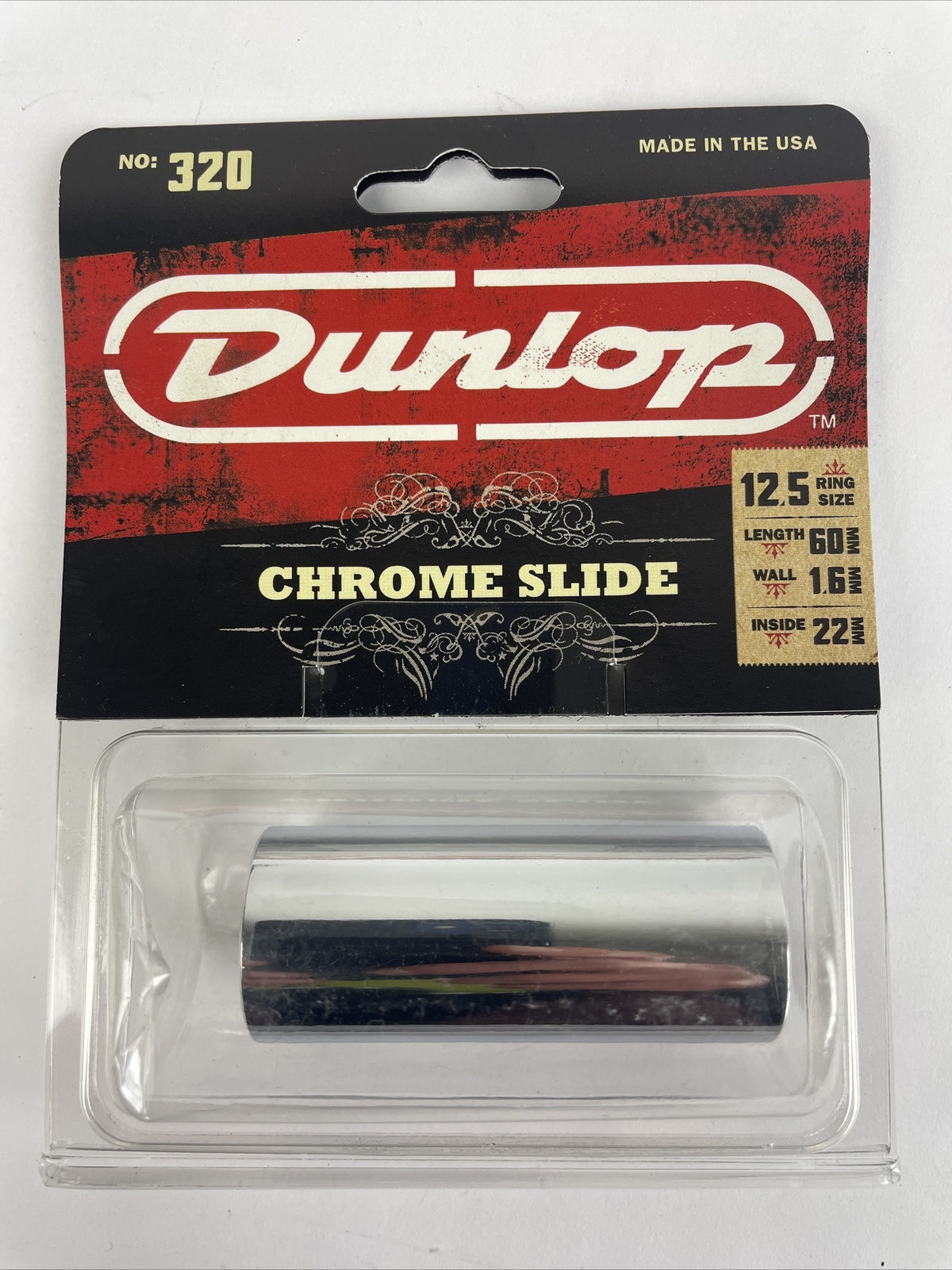 Dunlop 320 Long Chromed Steel Guitar Slide 60mm ID 22mm 12.5 Ring Size U.S.A.