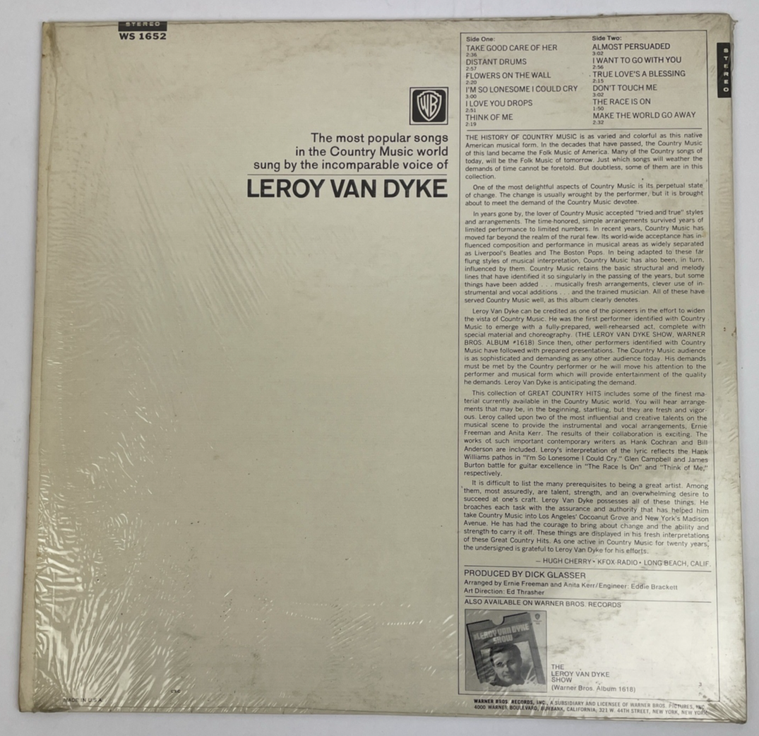 Leroy Van Dyke Country Hits Vinyl LP record Warner Bros 1652 MONO
