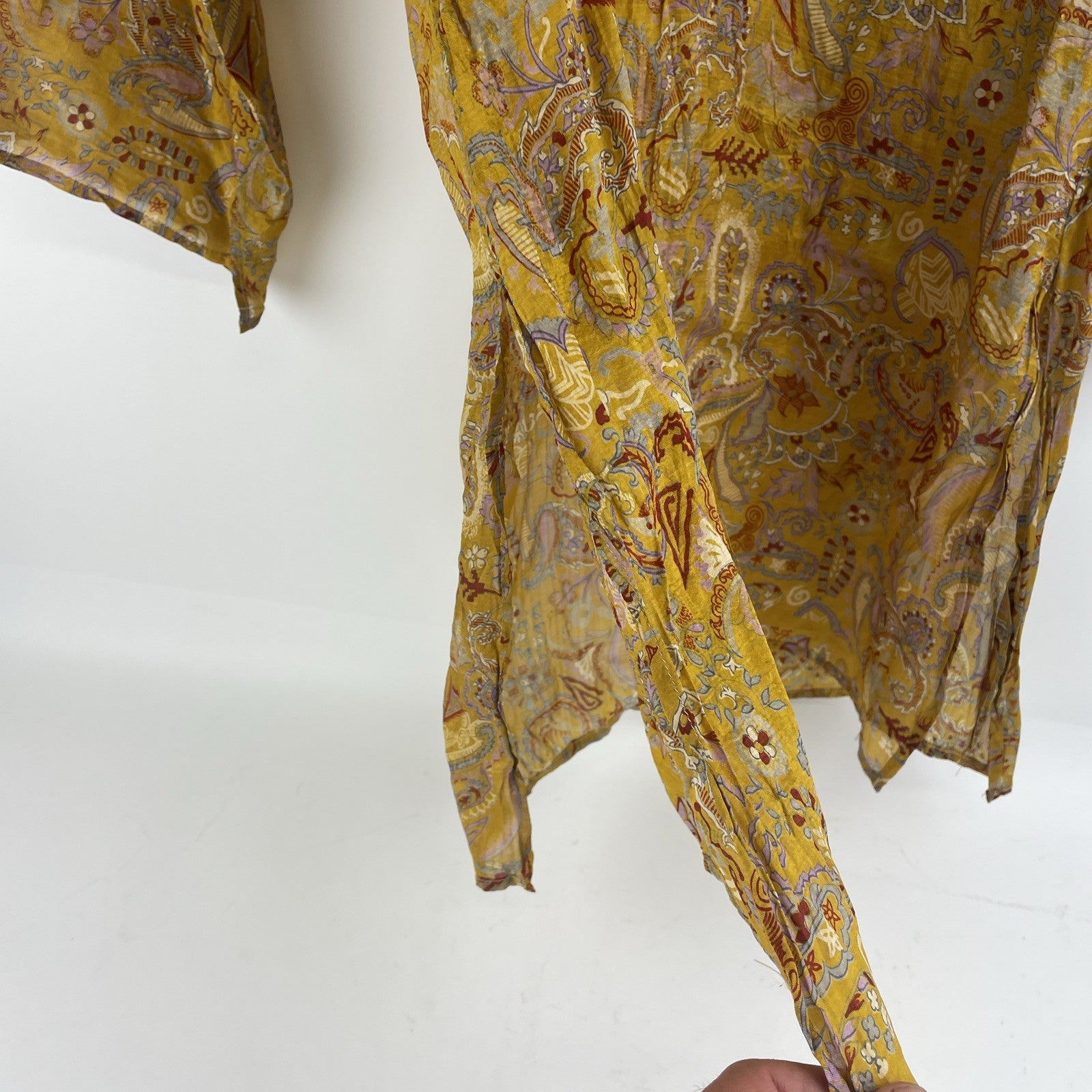 Jeazebel MULTI COLOR Indian  SILK PRINT  KAFTAN Short Sheer DRESS Sz Small