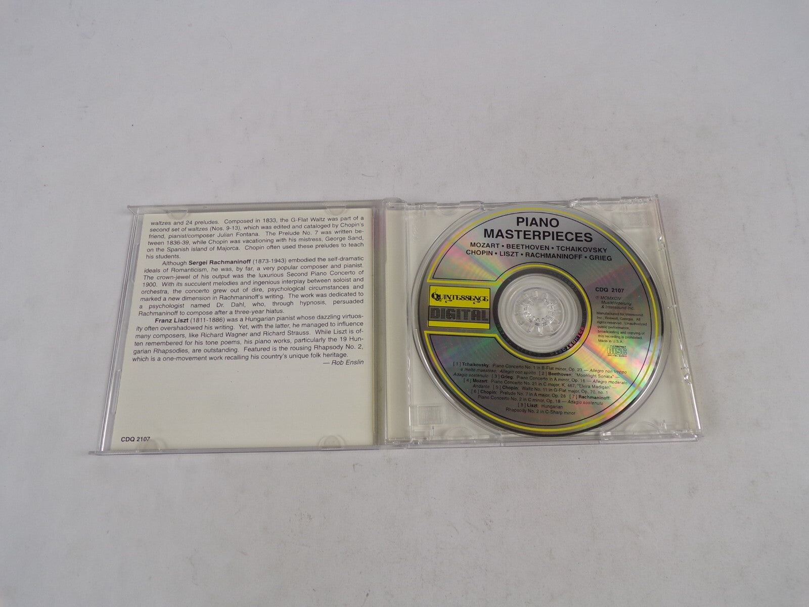 Piano Masterpieces Mozart Bethoven Tchaikovsky Chopin Liszt Rachmaninoff CD#58