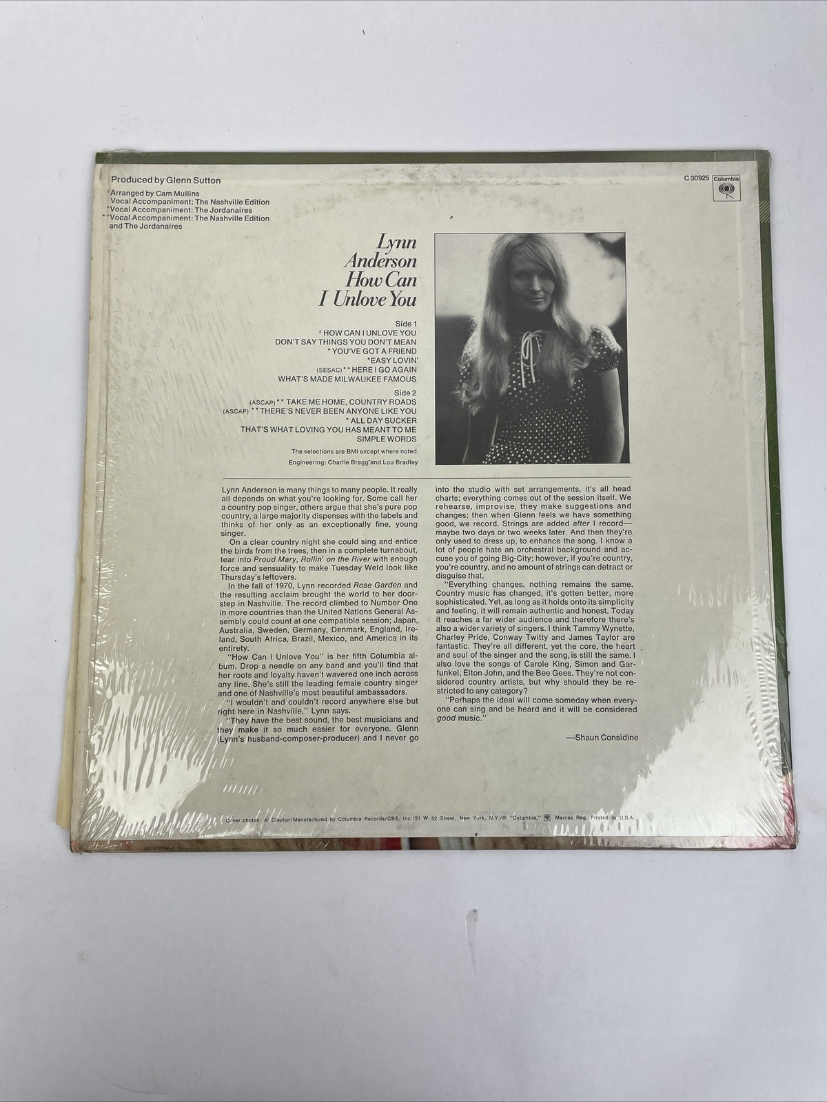 LP - Lynn Anderson - How  Can I Unlove You - Country Rock Columbia Records