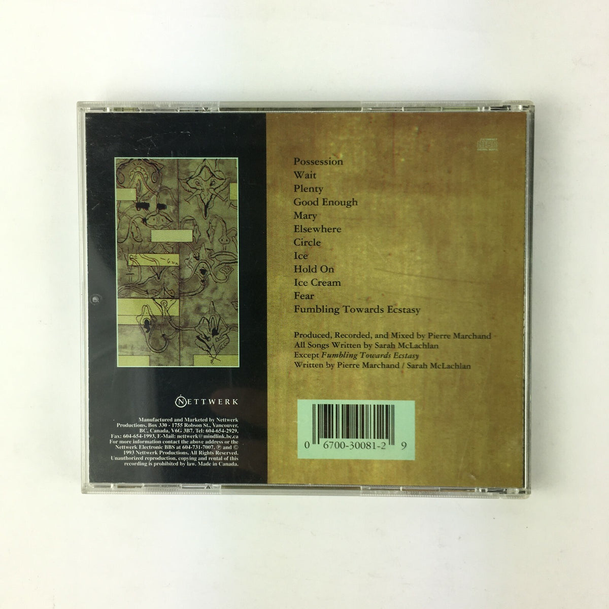 CD 1993 Sarah McLachlan Fumbling towards ecstasy Possession Wait Plentry Mary