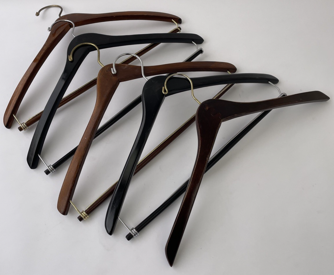 6 x Vintage Wooden Coat Shirt Jacket Hangers Pants Brown Nordstrom Polo Saks 5th