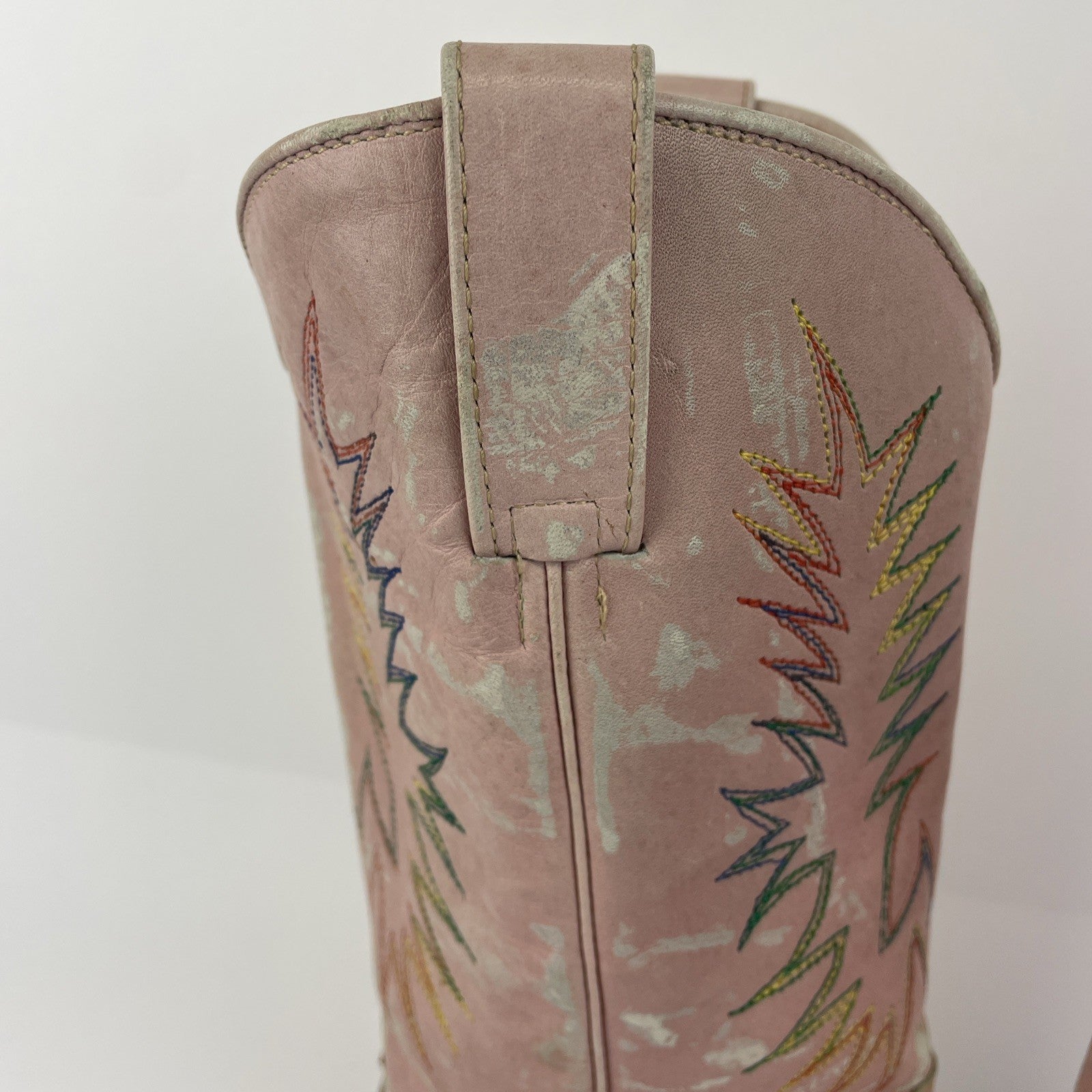 Samello for Circle Kane Cowboy Boots Pink w Rainbow embroidery Sz 7M Brazil Made