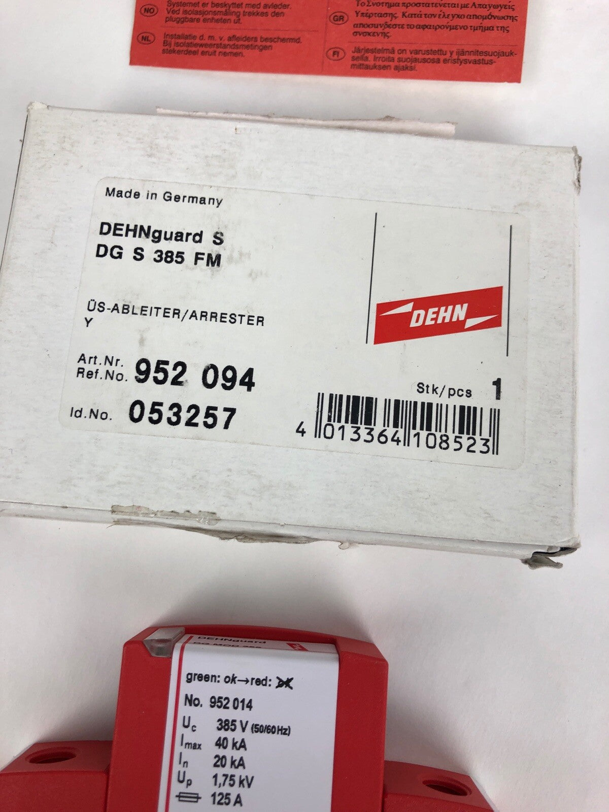 DEHN DG S 385 FM 952 094 surge arrester 385v 125 A 40 kA 20 kA 1,75 kV 1 pc NIB