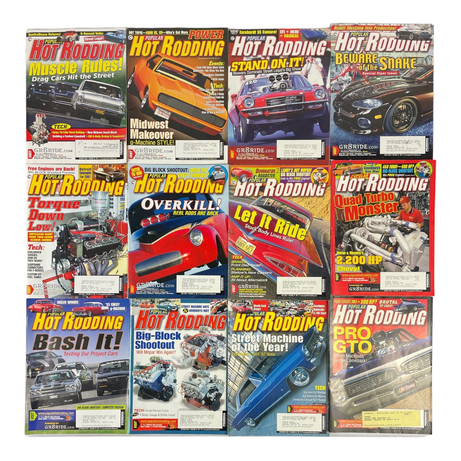 Lot of 12: Hot Rodding MAGAZINES Complete Full Set 12 issues Jan to Dec 2001