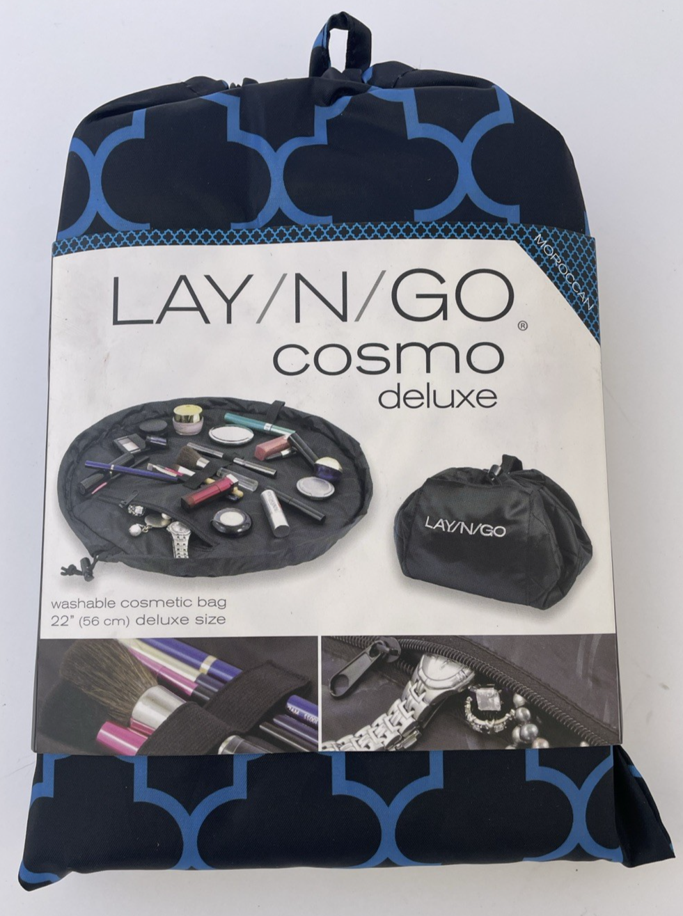 LAY/N/GO Cosmo Deluxe Washable Cosmetic Bag Blue 22" (56cm) Deluxe Size - NWT