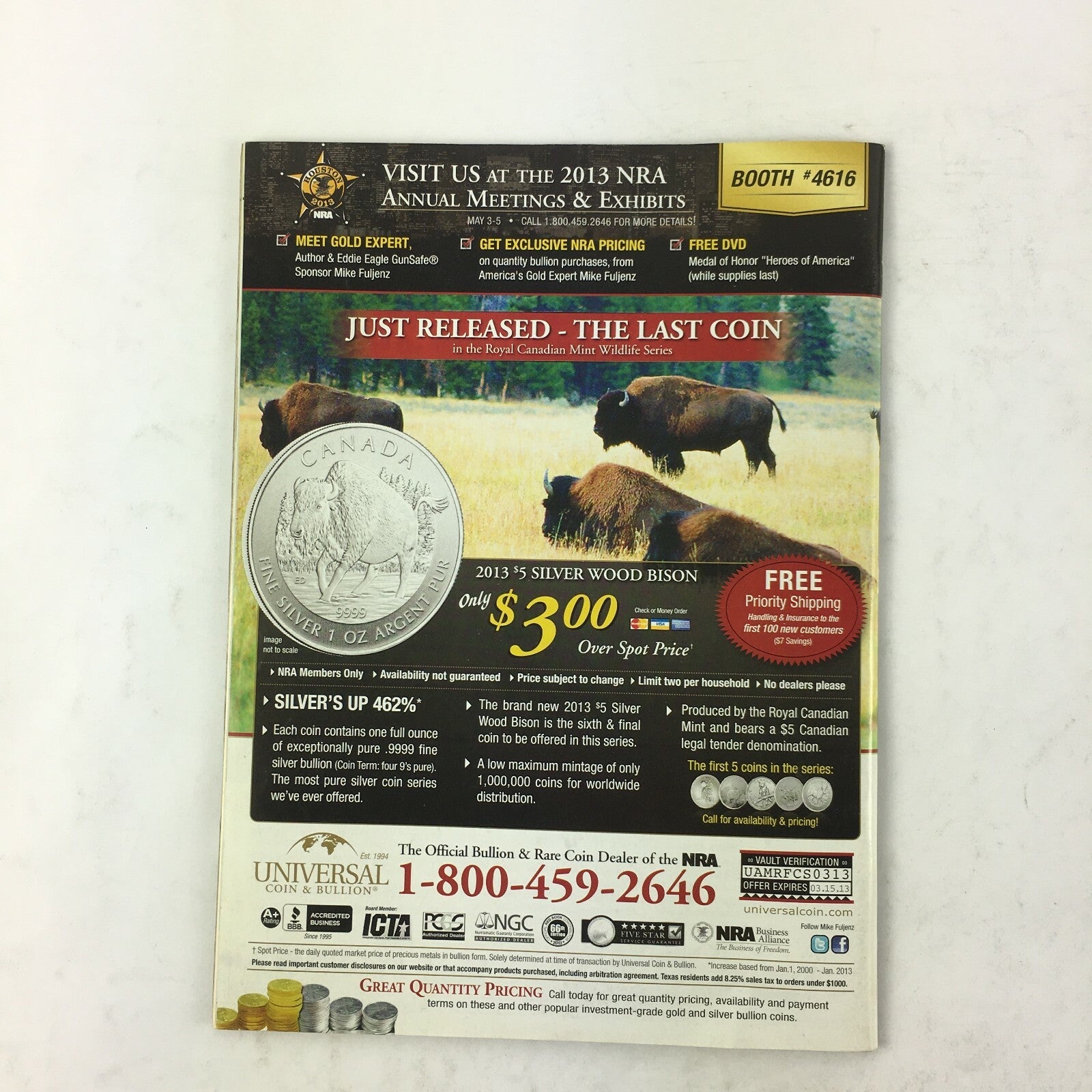 March 2013 American Rifleman Magazine Special Coin Offers Inside NRA 1871-2013