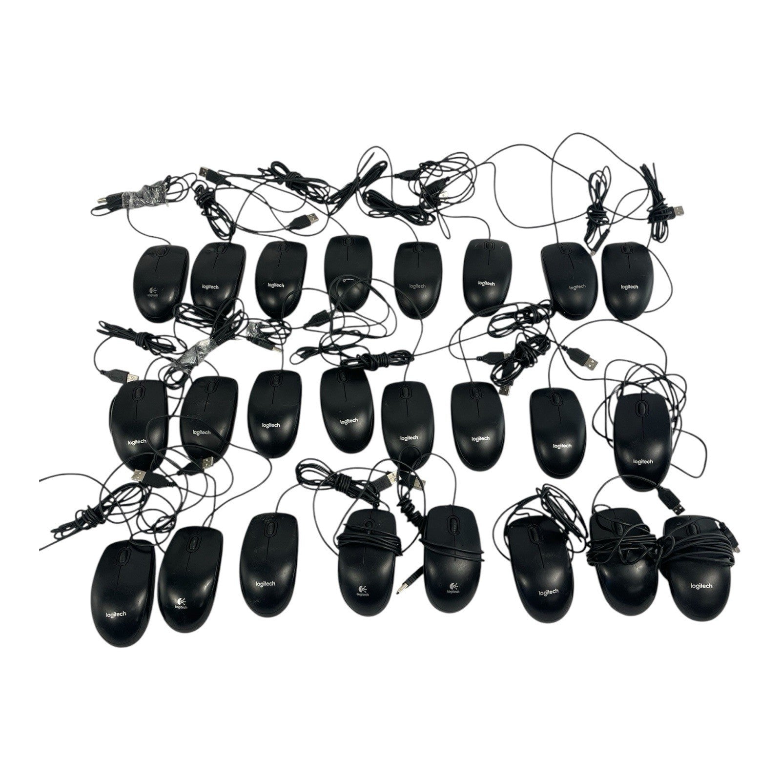 Lot of 24: Logitech B100 USB Optical Wired Scroll Mouse (Black)