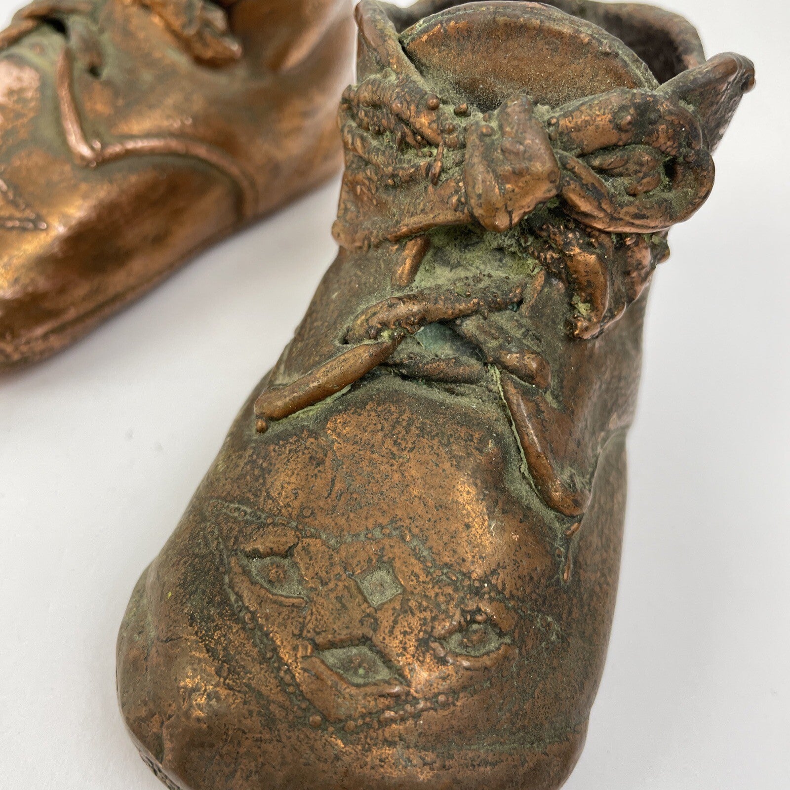 Vintage Antique Baby Brass Bronze Shoes Booties Bronze Dipped Baby Shoes LOOK