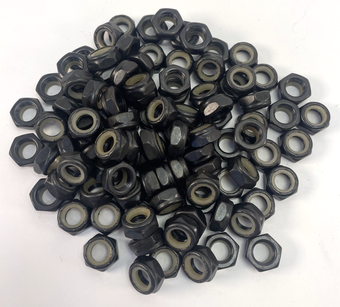 Lock Nuts 3/8 - 24 Fine Thread Nylon Insert Black Steel Lot of 100 Kingpin Nut