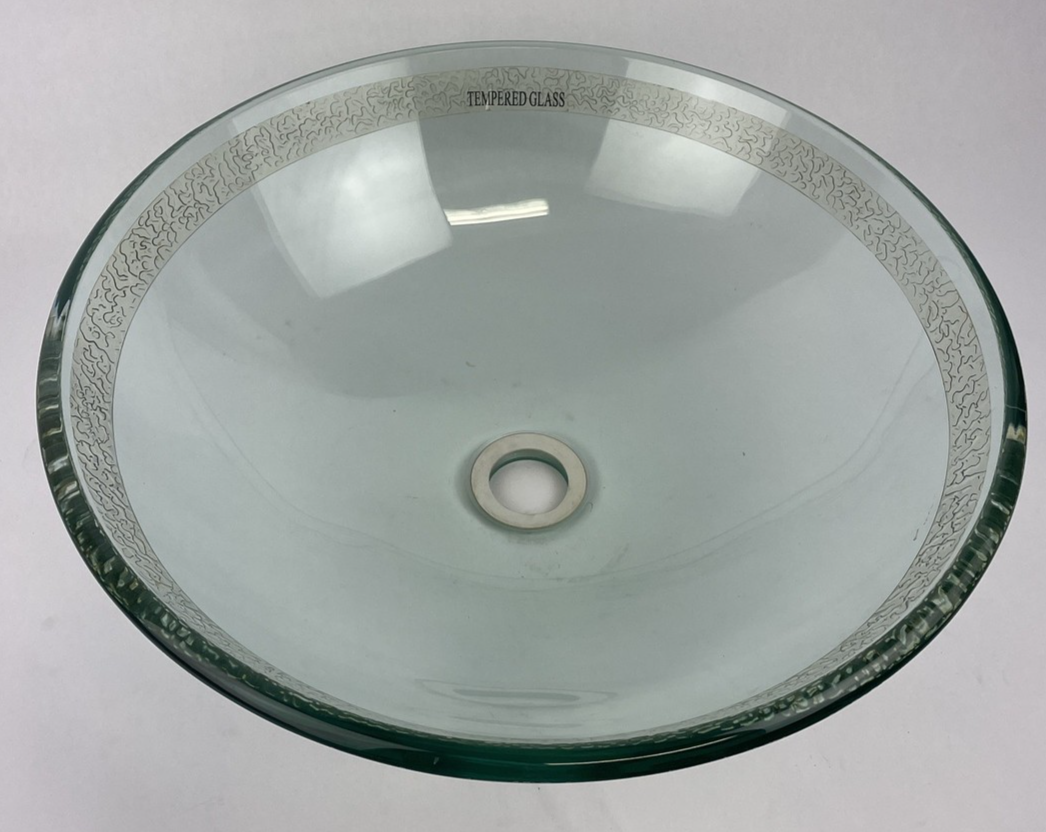 Bathroom Glass Vessel Sink Drain Faucet Clear Tempered Combo Basin Bowl 17"x5.5"