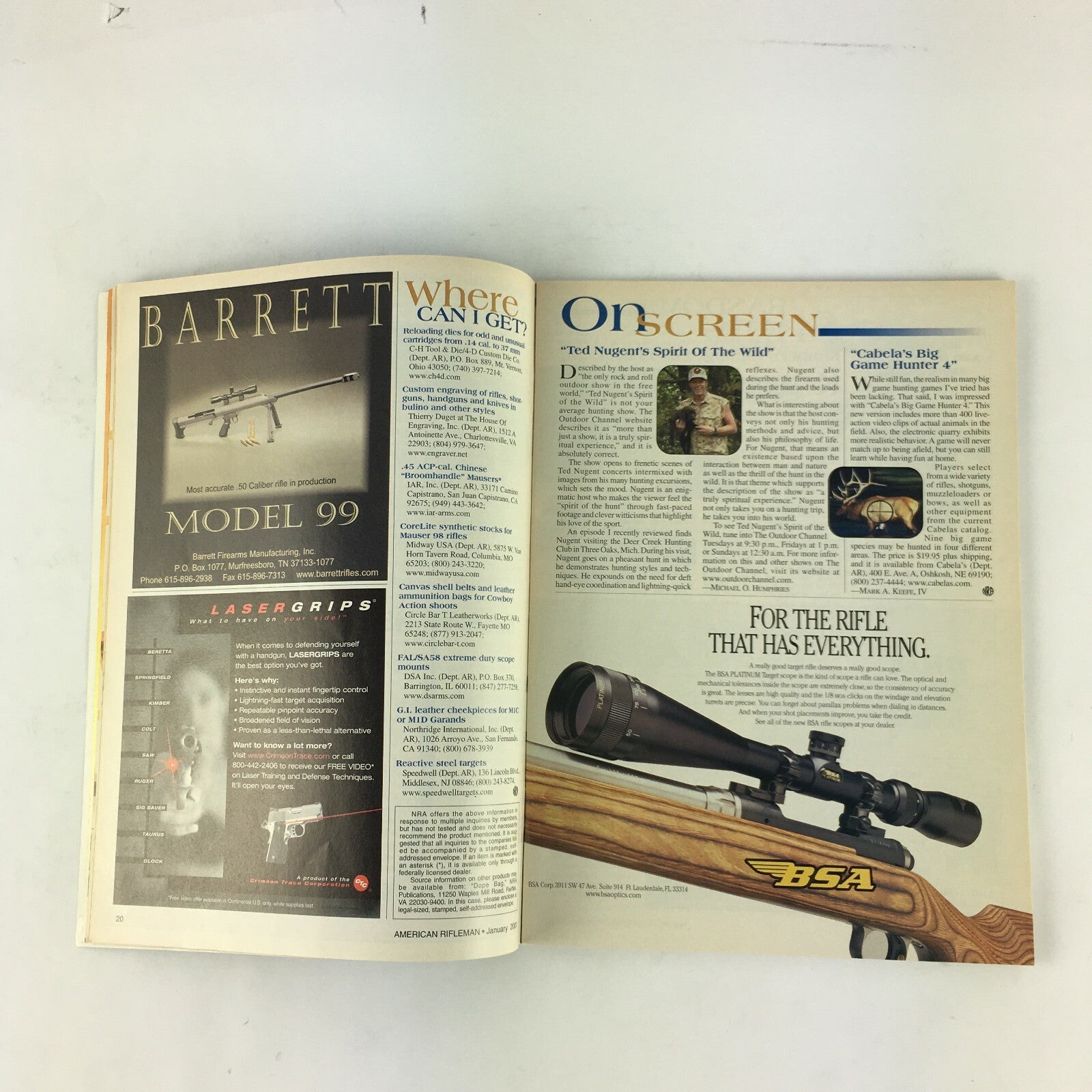 January 2001 American Rifleman Magazine Win Guns! Hunts! Cash! 