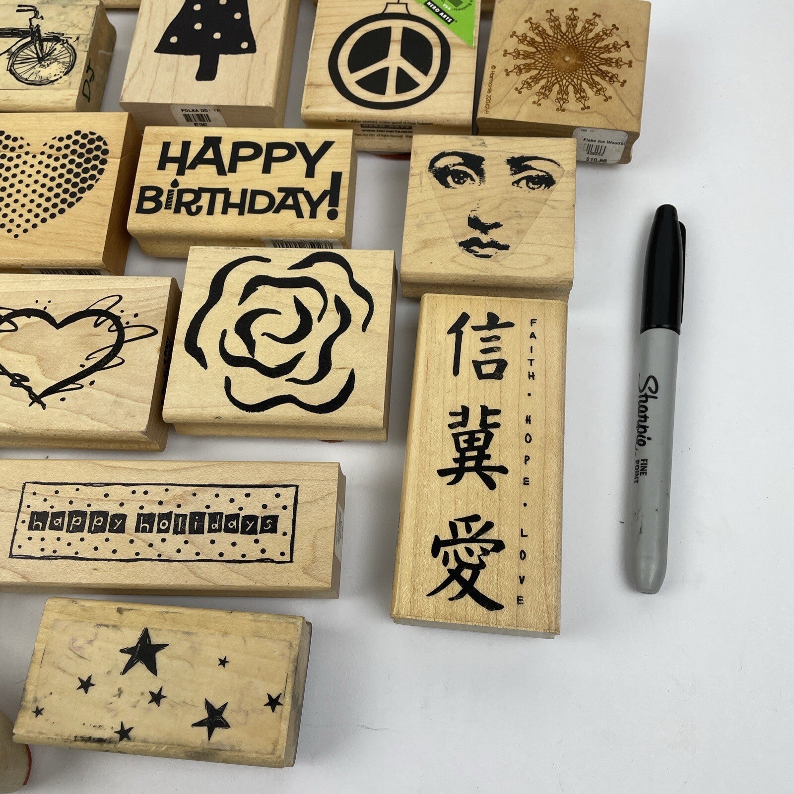 Rubber Stamp Lot of 34 SANTA Flowers Christmas Words Scrapbook Paper New Used