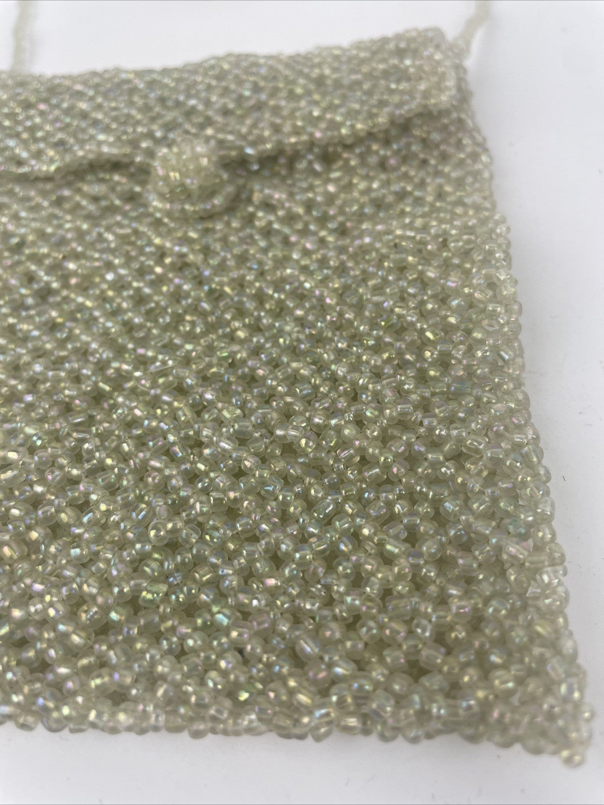 Vintage Small Opalescent Beaded Purse Crossbody Bag Green Pink 5" x 4"