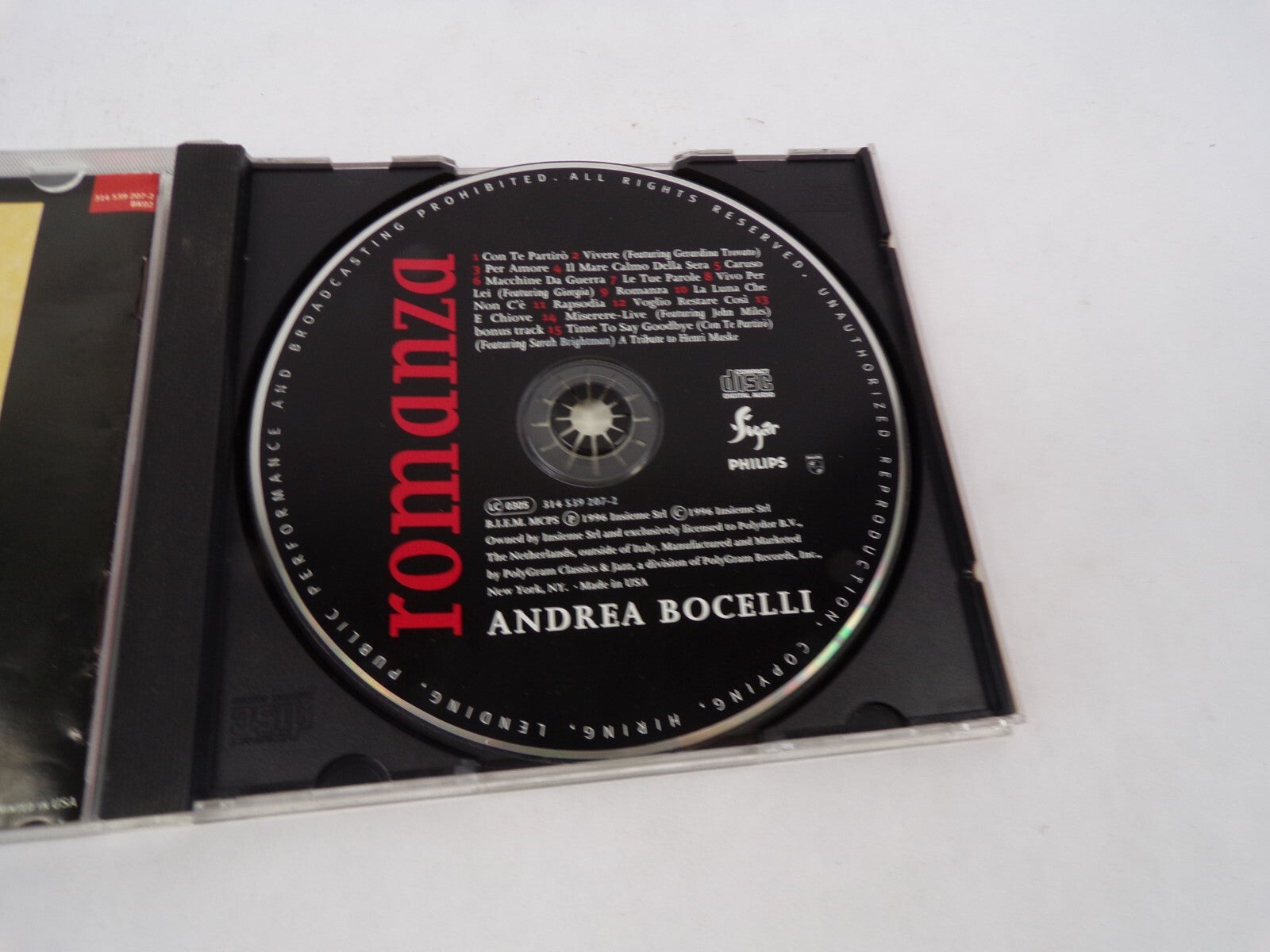 Romanza Andrea Bocelli Con Te Patiro Per Amore Le Tue Parole e Chiove CD#63