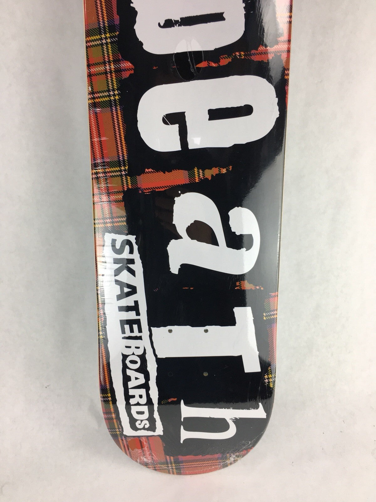 Death Skateboards Tartan Punk 8.5-inch skateboard deck with grip tape and free shipping.