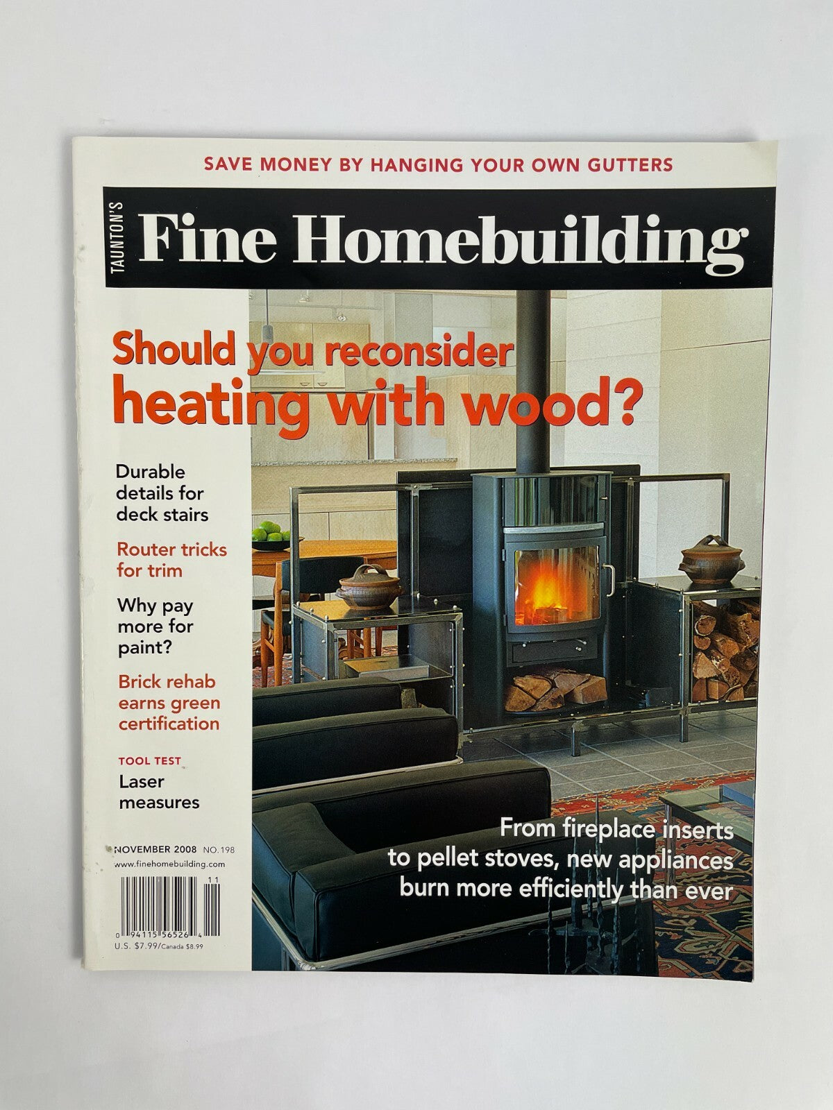 November 2008 Fine Homebuilding Magazine Heating With Wood Router Tricks Trim #B