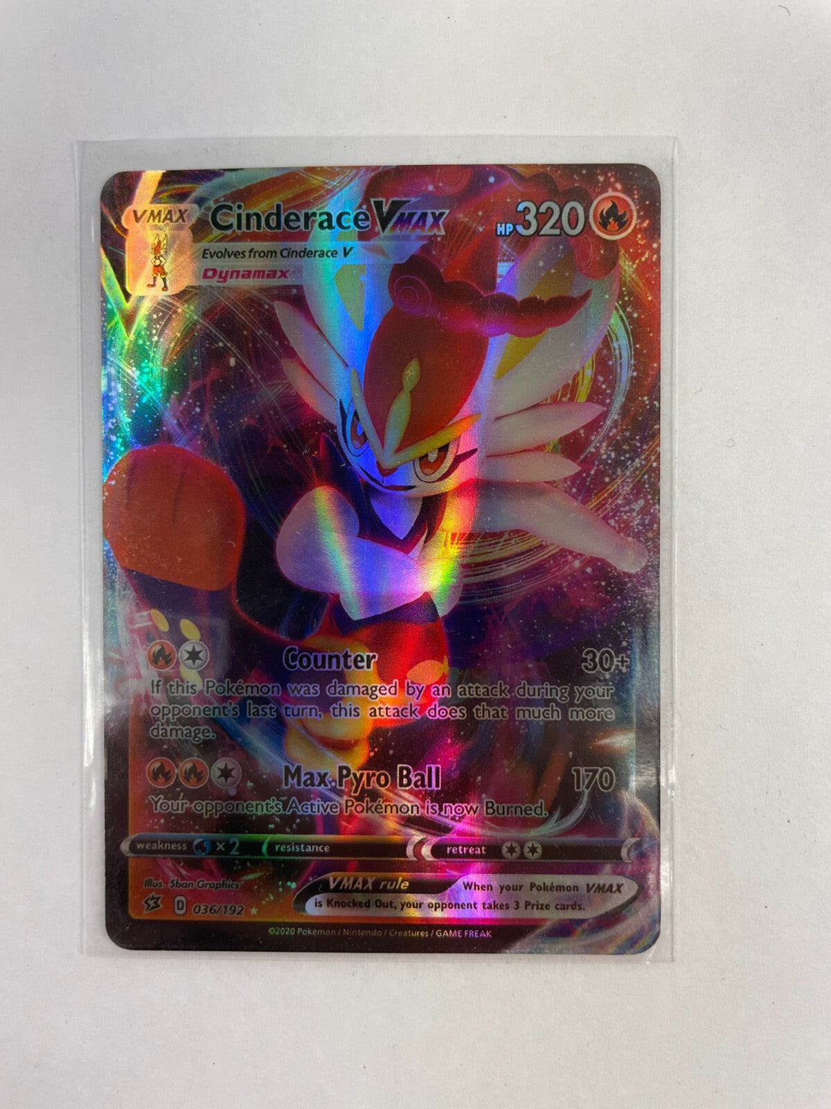 Pokemon Cinderace Vmax HP 320 Counter 30+ Max Pyro Ball 170 036/192