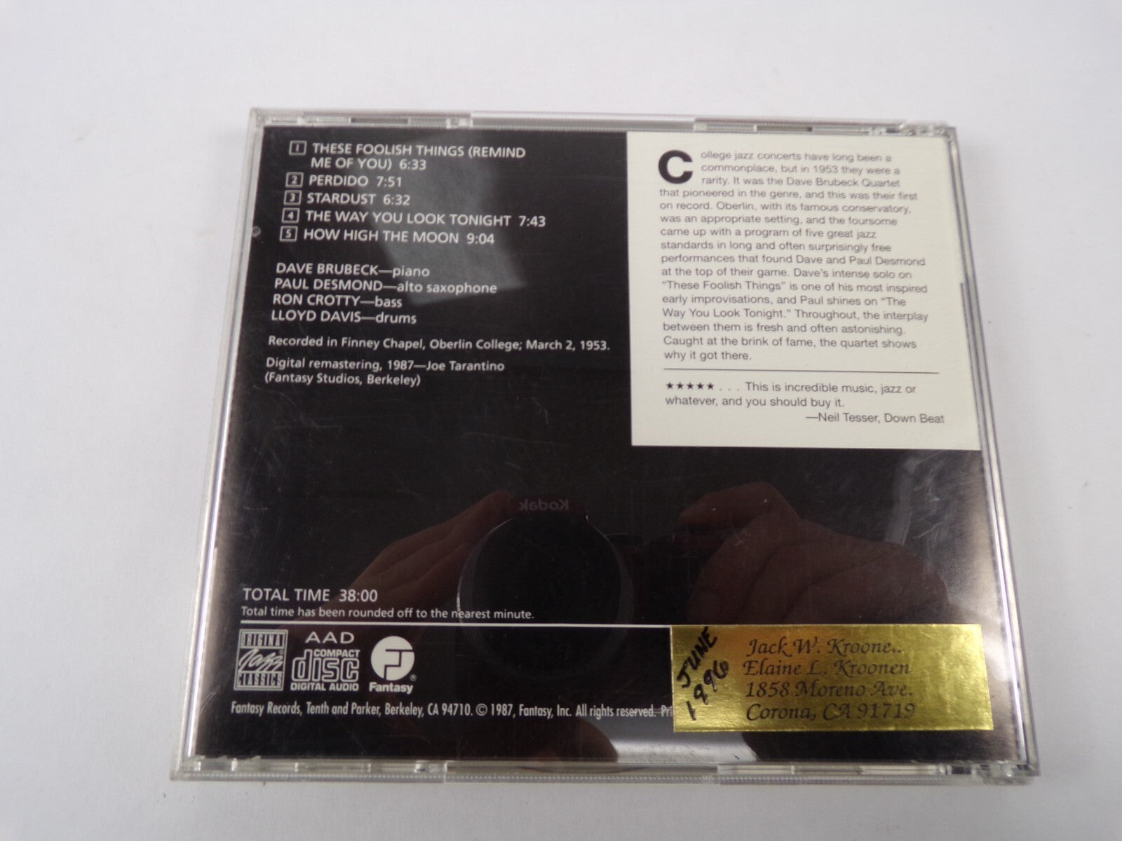 Dave Brubeck Quartet Jazz At Oberlin The Way You Look Tonight CD#56