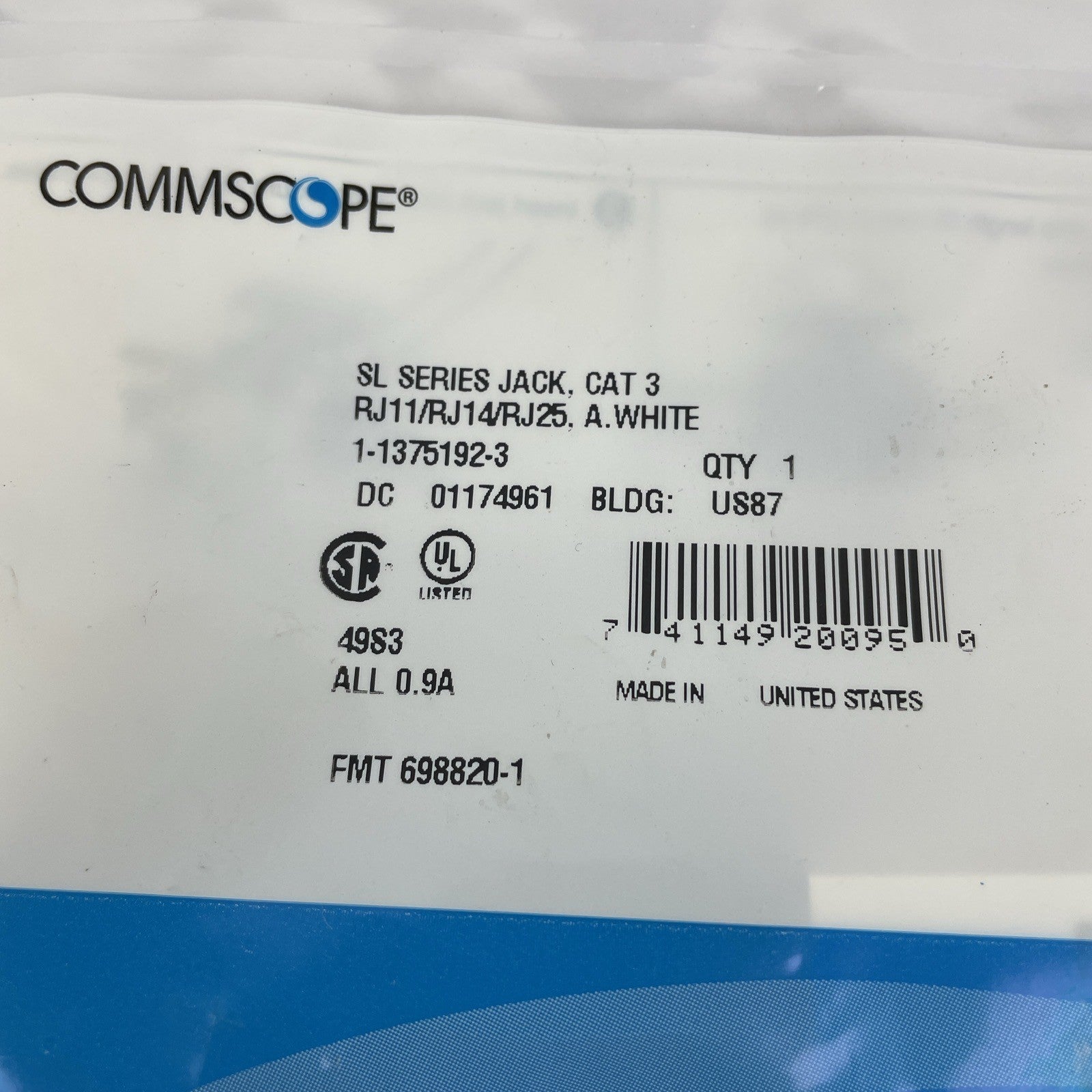 Lot of 25 x Commscope SL Series CAT3 RJ11 RJ14 RJ25 White Jack P/N: 1-1375192-3