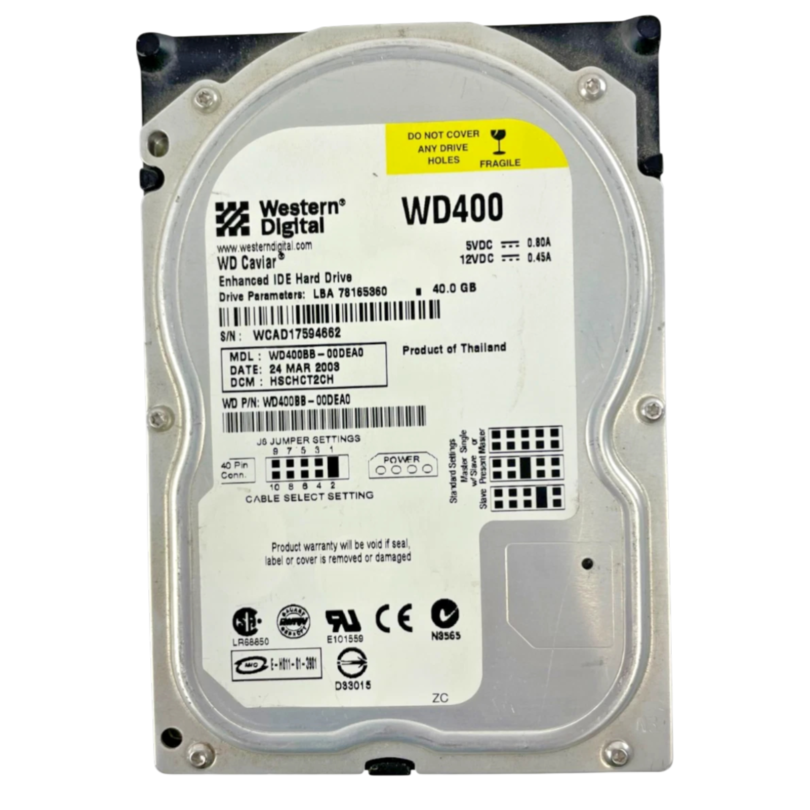 Western Digital WD400 7200RPM SATA 40GB Internal Hard Drive Cache 2 MB