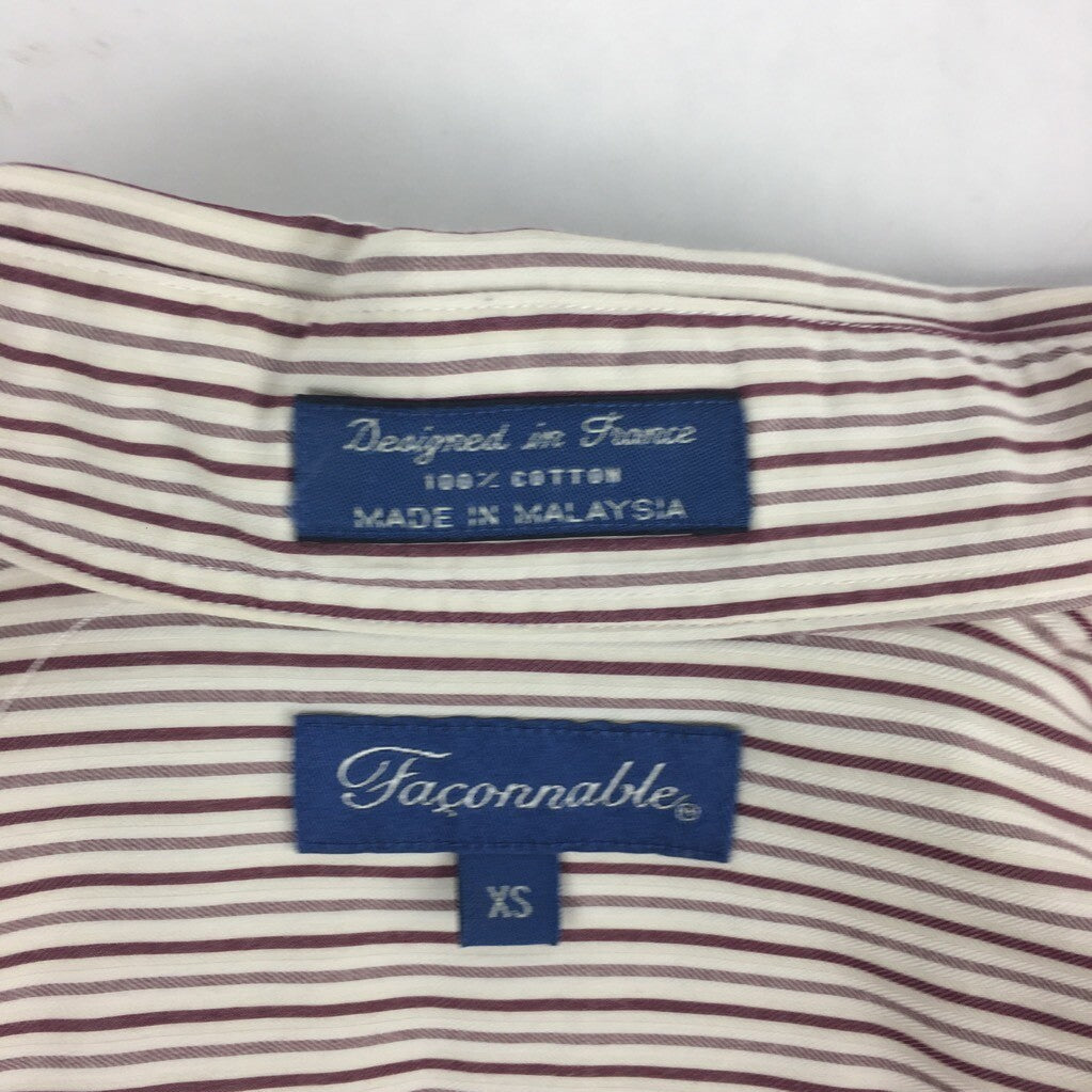 Faconnable Mens Button Front Shirt Ivory Brown Stripe Long Sleeve 100% Cotton XS