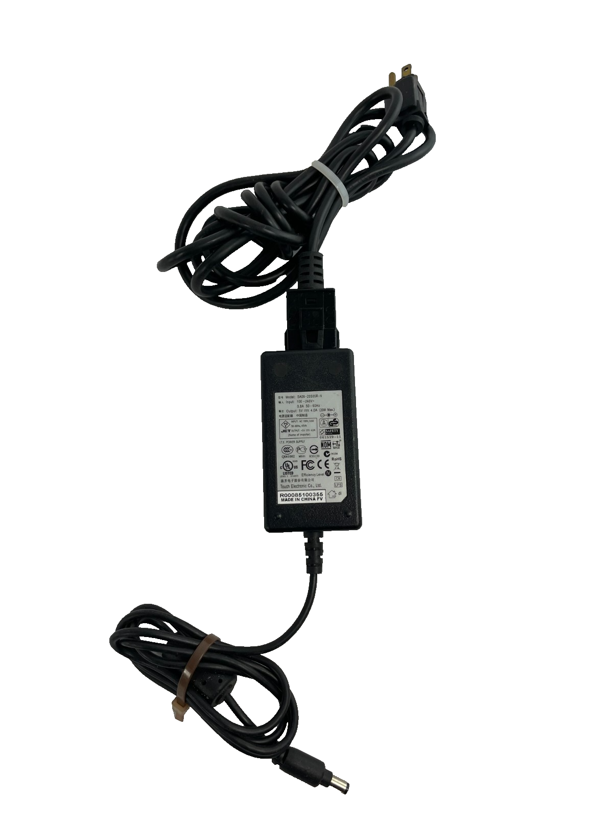 Geniune Touch Electronic Model SA06-20S05R-V Output 5V 4.0A Adapter #A42