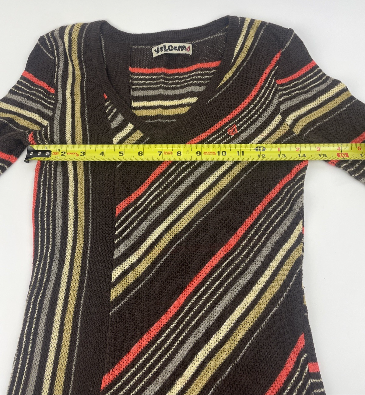 Y2K Volcom Multicolor Sweater Surfer Girl V Neck Size S Pattern Knit Sweater