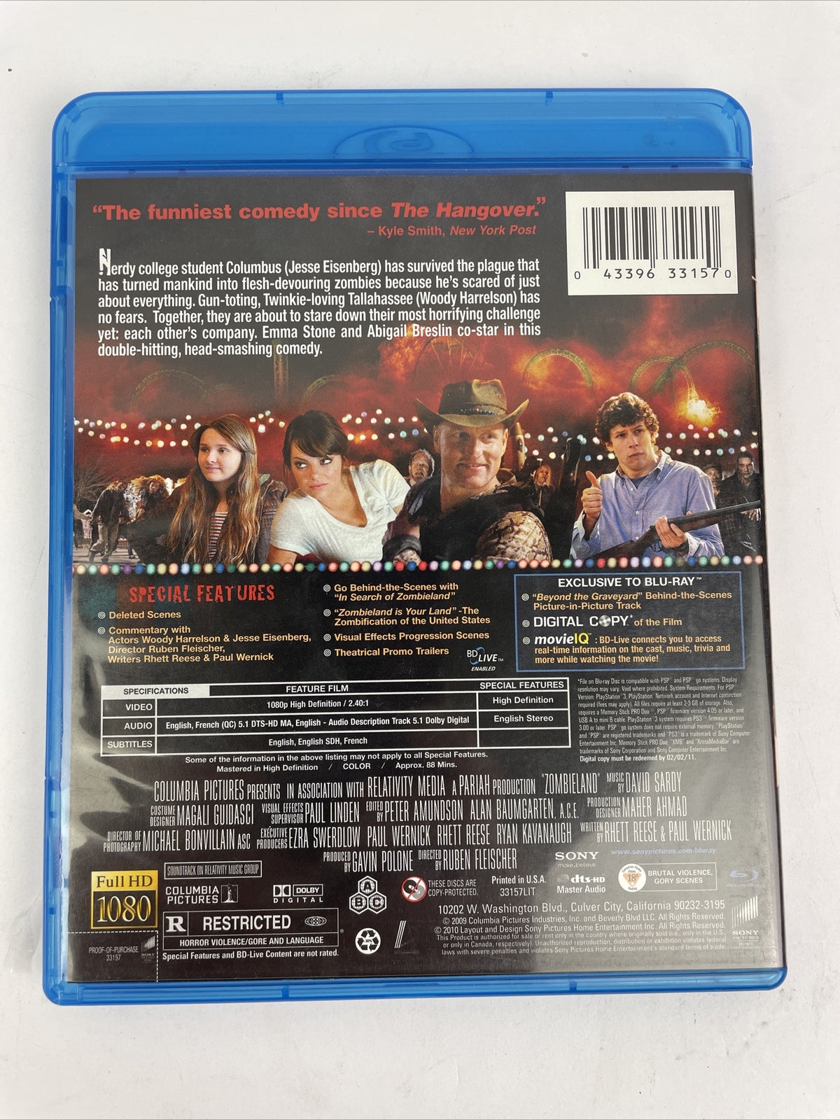 Zombieland [ Blu-ray Digital Video ] Woody Harrelson Emma Stone Abigail Breslin