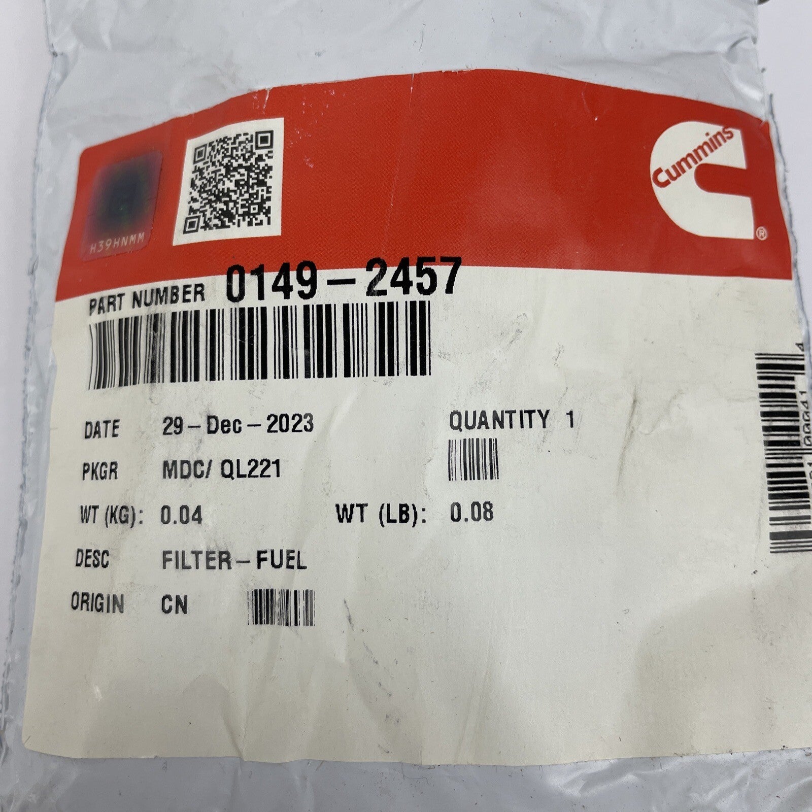Cummins Fuel Filter 0149-2457 - Onan QG 4000 Cummins Generator Fuel Filter