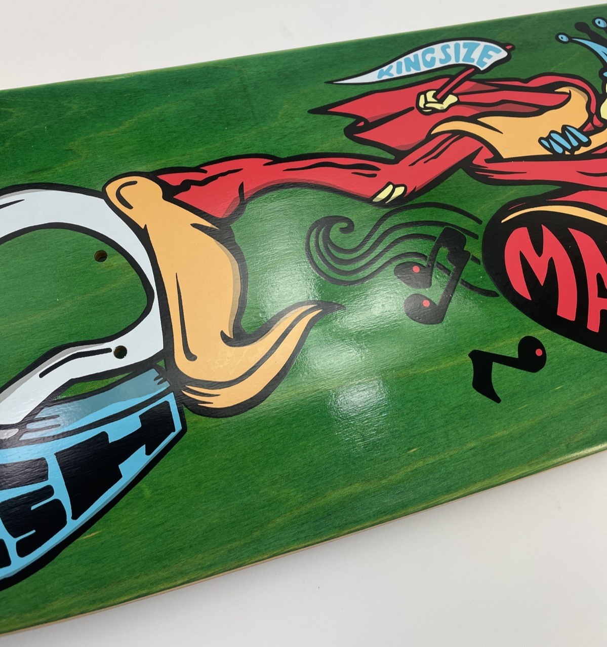Matt Hensley H-STREET Musical Jester Skateboard Deck Green Stain Signed 32" x 9"