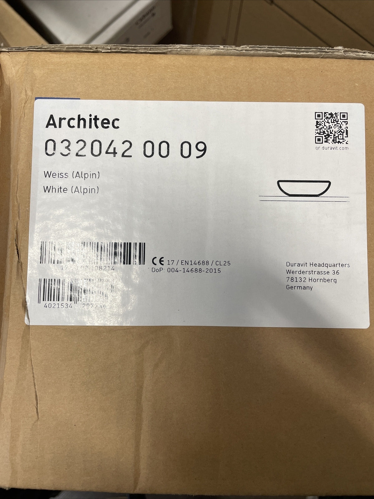 0320420009 Duravit Architec Ceramic Vessel Bathroom Sink Single Faucet Hole P18