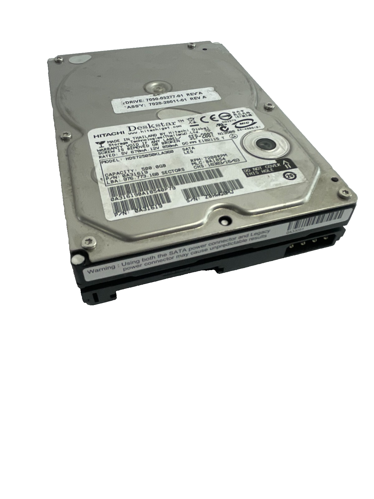Hitachi Deskstar Model HDS725050KLA360 7200RPM 500GB Internal Drive Cache 16MB