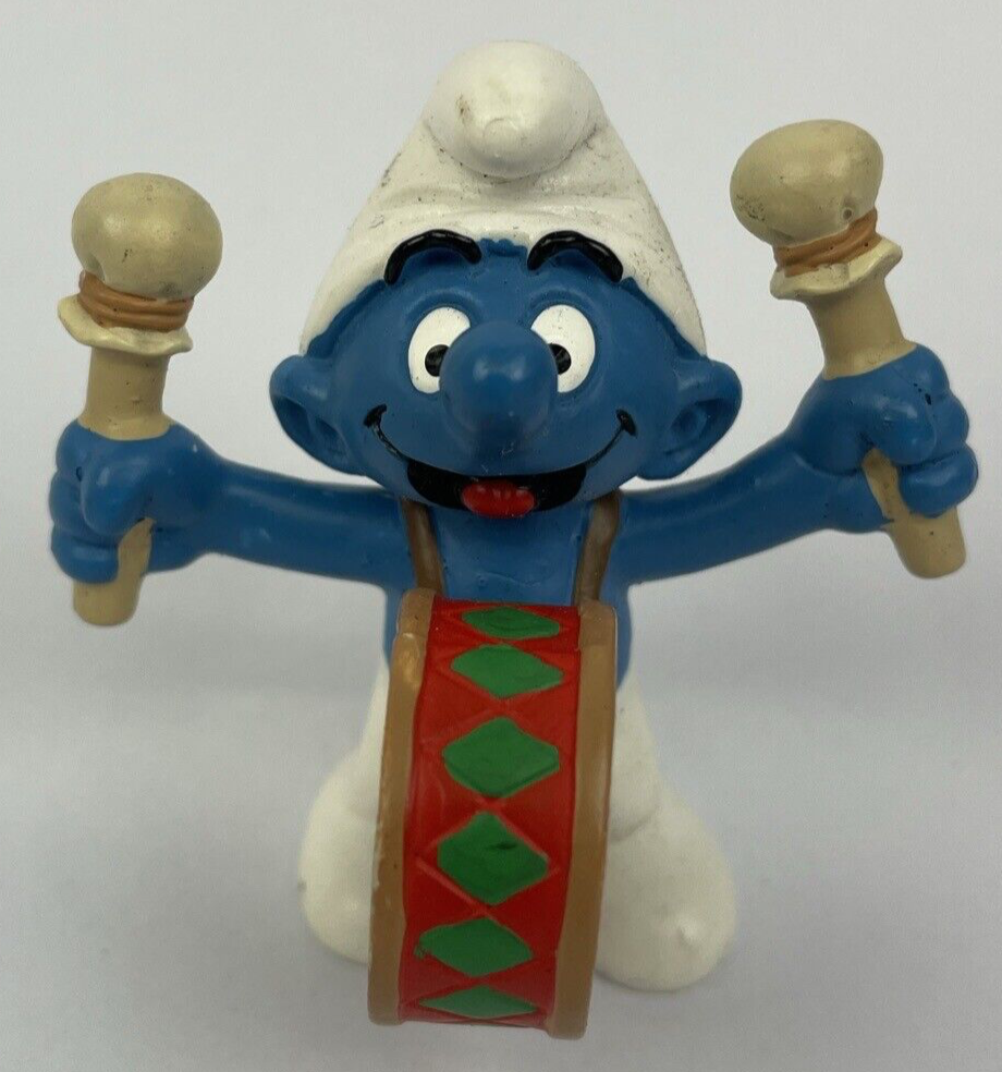 2007 Schleigh Smurfs 20707 Drummer Smurf Happy Smurfday On Drum Germany Rare