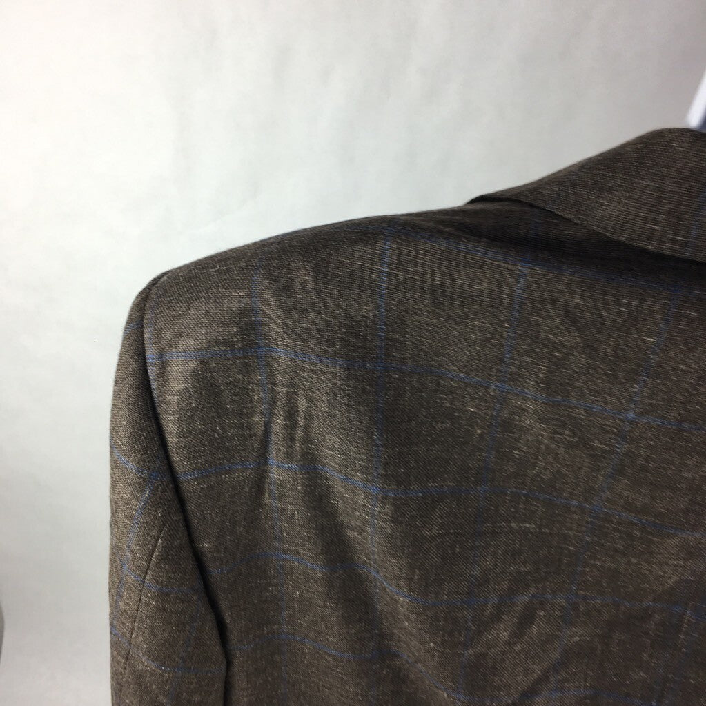 Faconnable Mens Blazer Brown Windowpane Long Sleeves Notch Lapel Lined 54L New