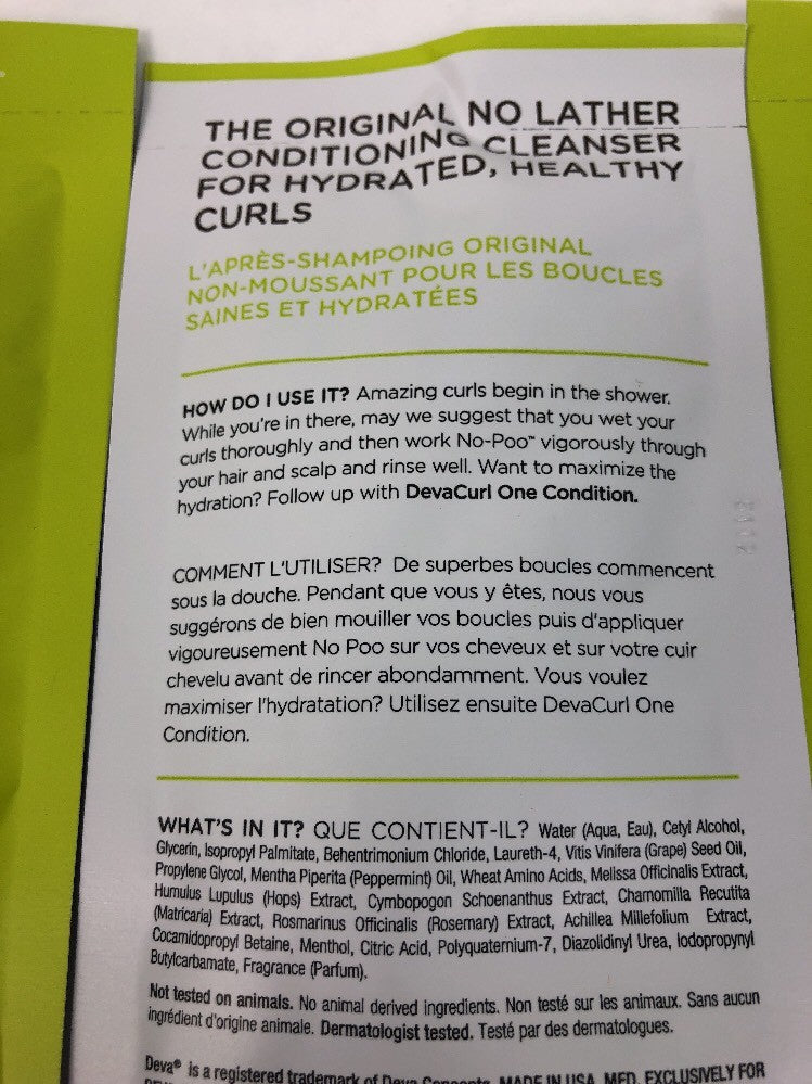 DEVACURL No-Poo Zero Lather Conditioning Cleanser Sample Size 1 fl oz  x 5 Pcks