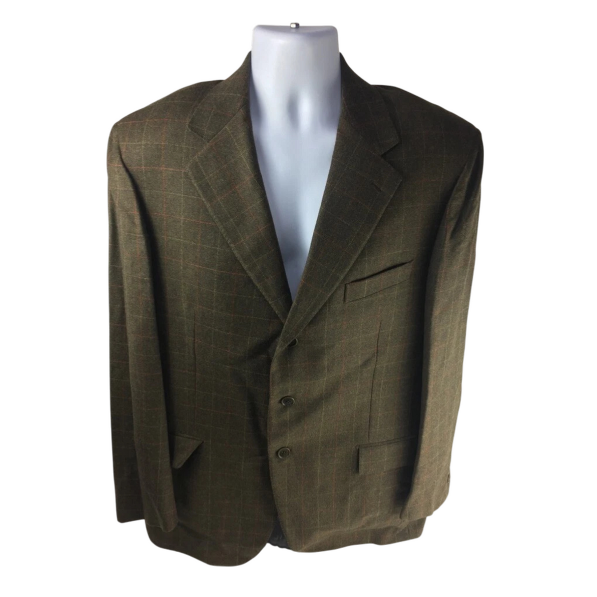 Faconnable Mens Suit Jacket Brown Windowpane Notch Lapel Wool Blend 54 US 44