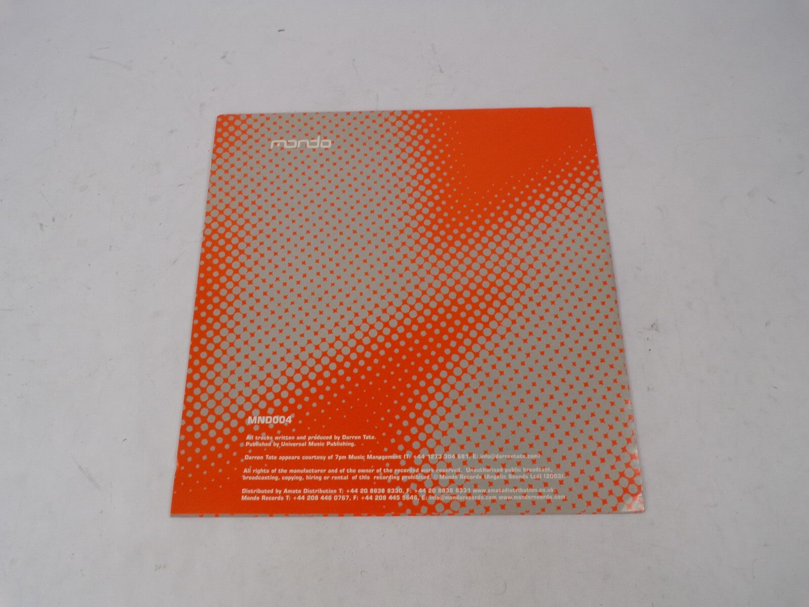 Darren Tate Prayer For A God Gracelands "Elevation 99 Mix" Vinyl Record
