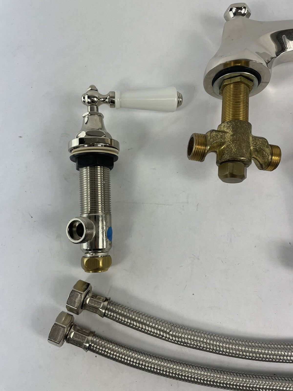 Kallista Tuxedo Lav Basin Faucet Roman Tub Set WHITE Handles Nickel POLISHED