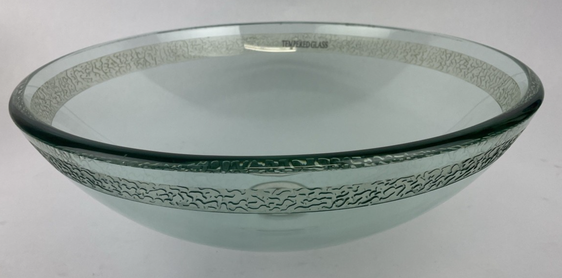 Bathroom Glass Vessel Sink Drain Faucet Clear Tempered Combo Basin Bowl 17"x5.5"