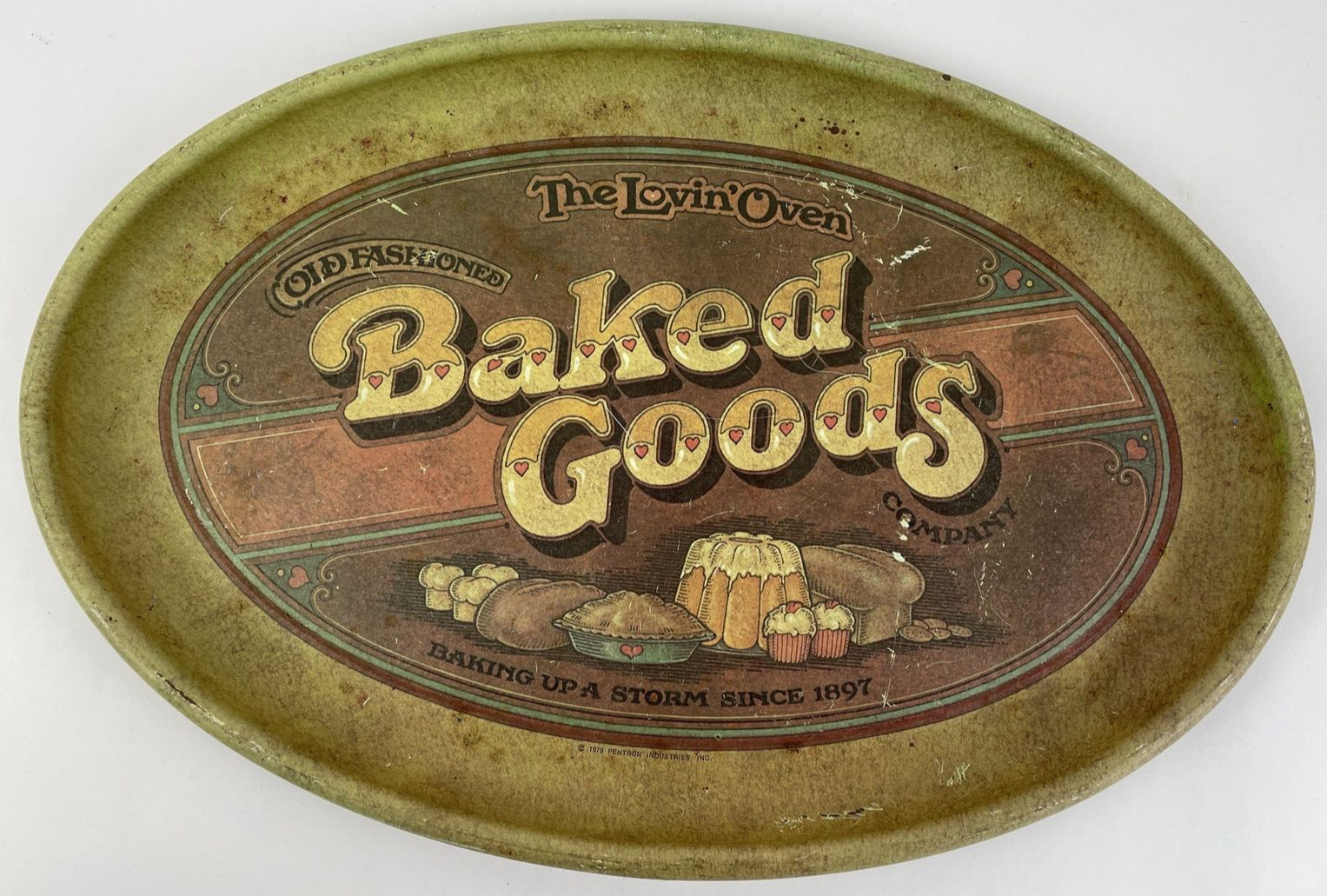 Vintage 70's Baked Goods Pie Bread Metal Tray Pentron Industries Lovin' Oven 16"